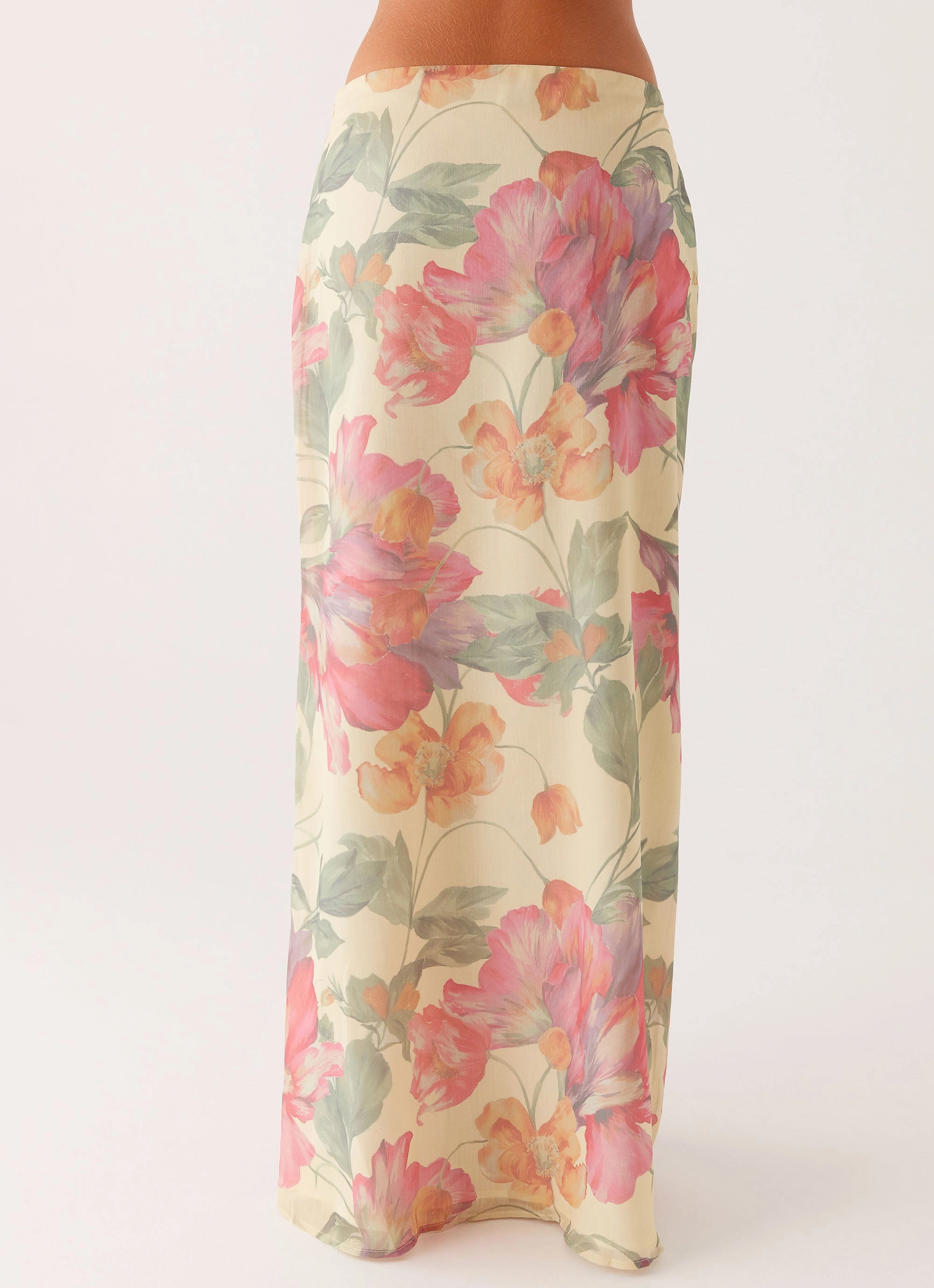 Durable Stitching Relaxed Outfit Soulful Low Rise Maxi Skirt - Yellow Peony