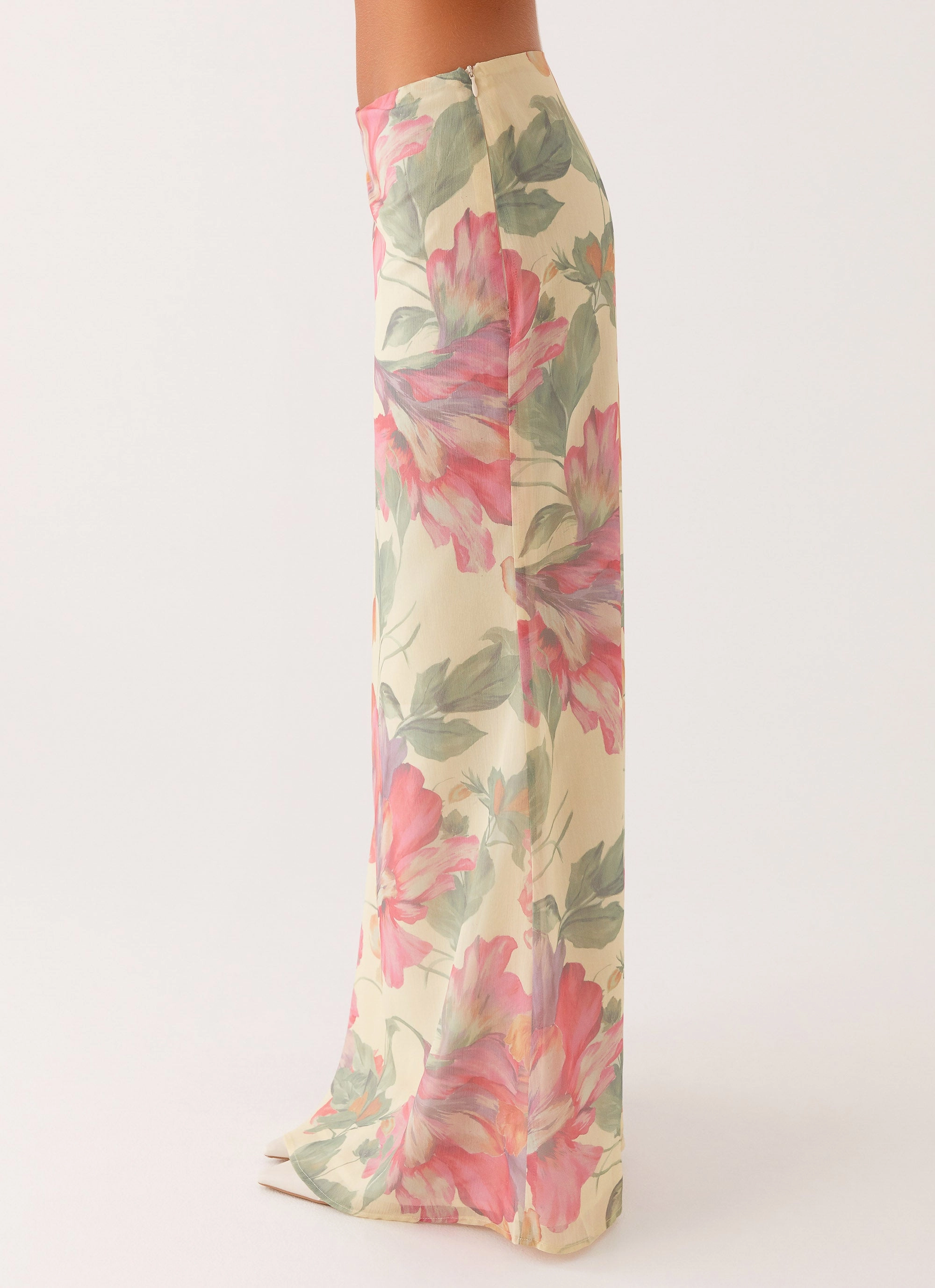 Soulful Low Rise Maxi Skirt - Yellow Peony Tiered Layers Soft Focus