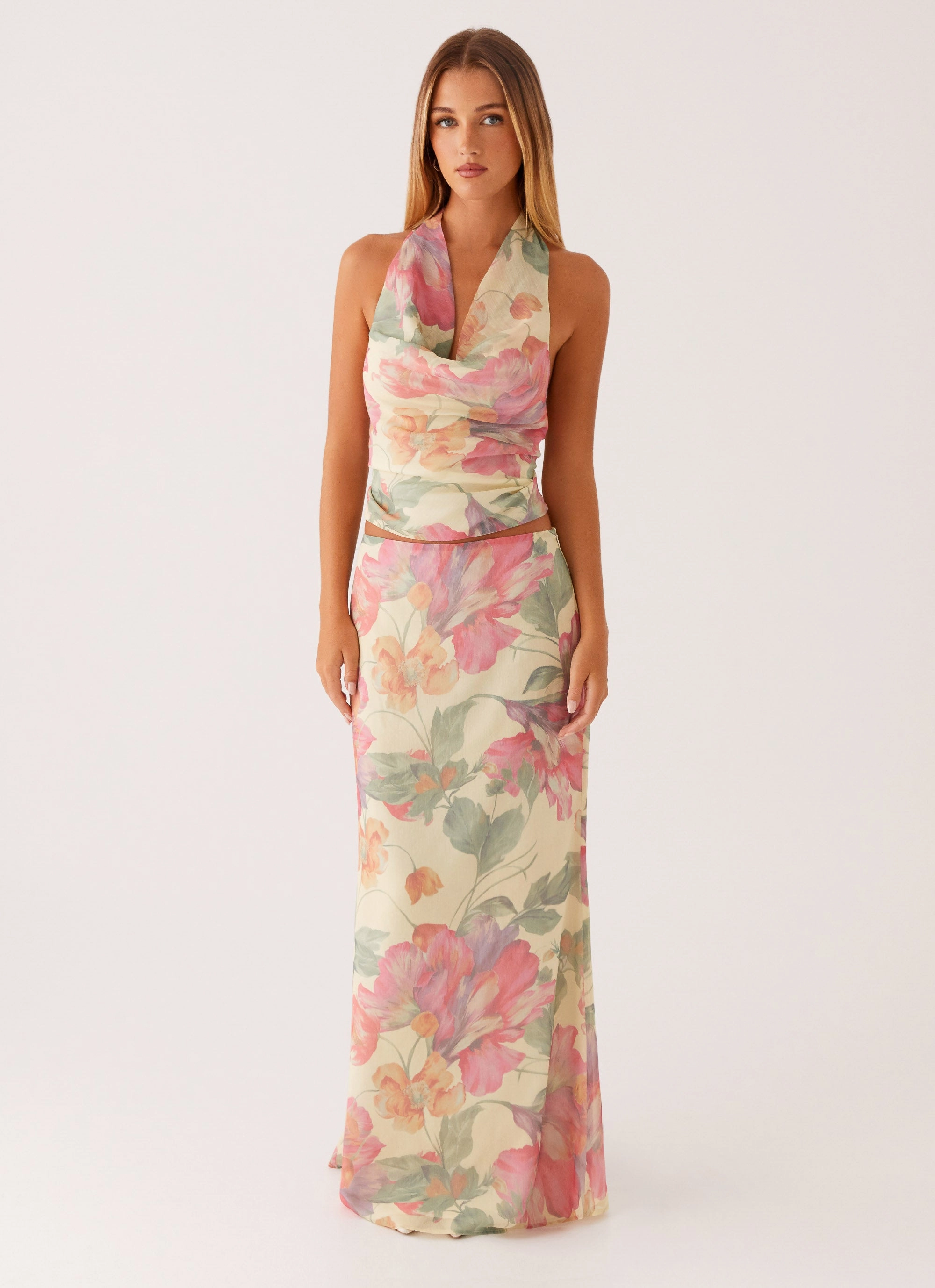 Soulful Low Rise Maxi Skirt - Yellow Peony Cotton Rich