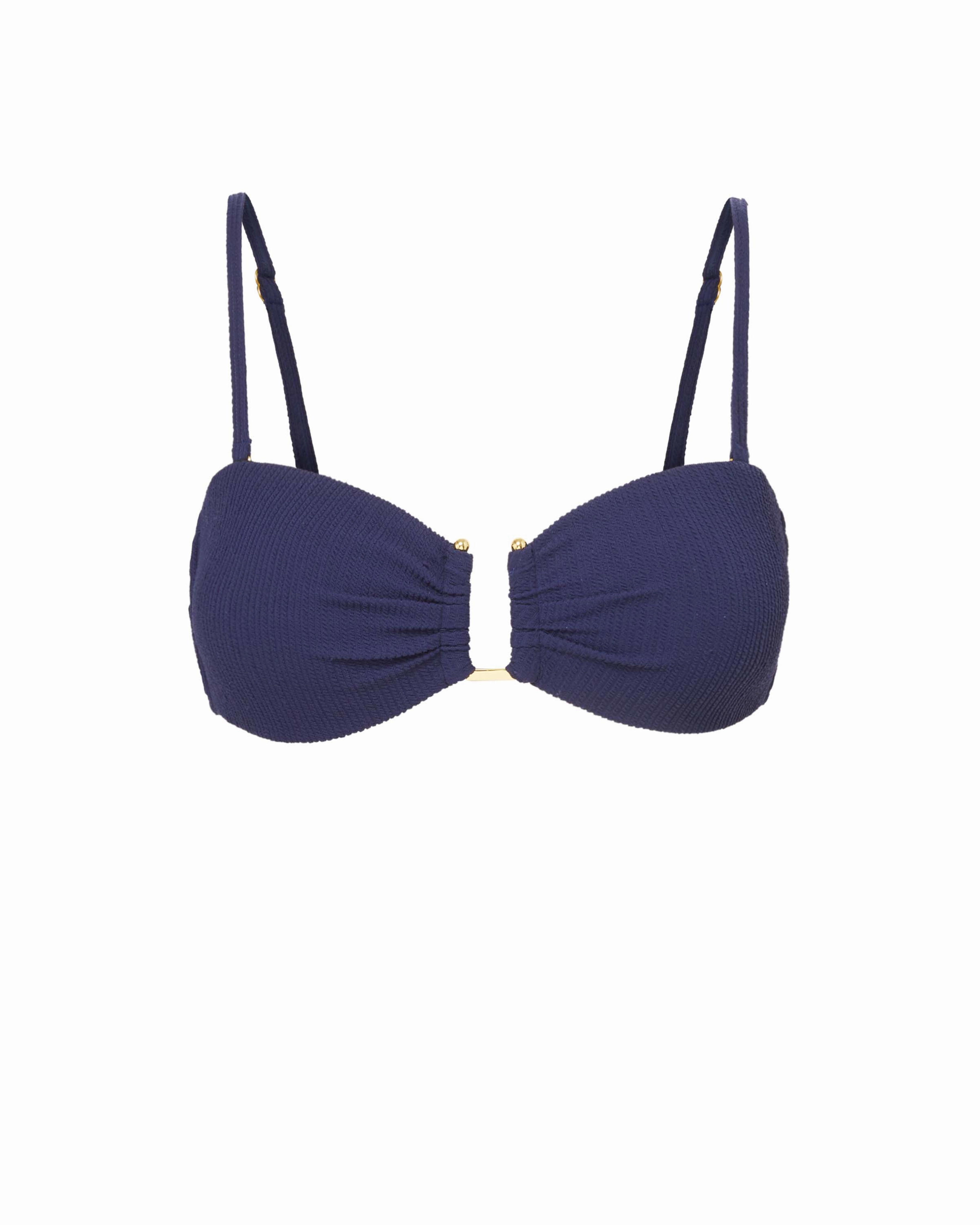 Elastic Straps Swim Gina Top In Navy Texture