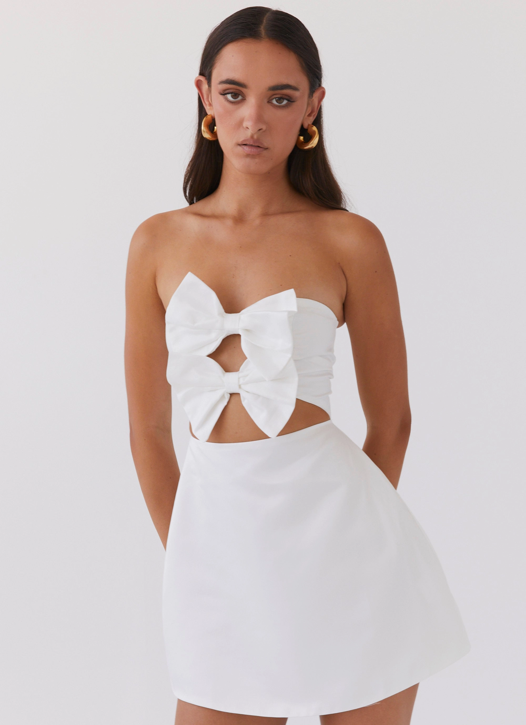 Girl Crush Bow Mini Dress - White Modern Look Non Slip Waist