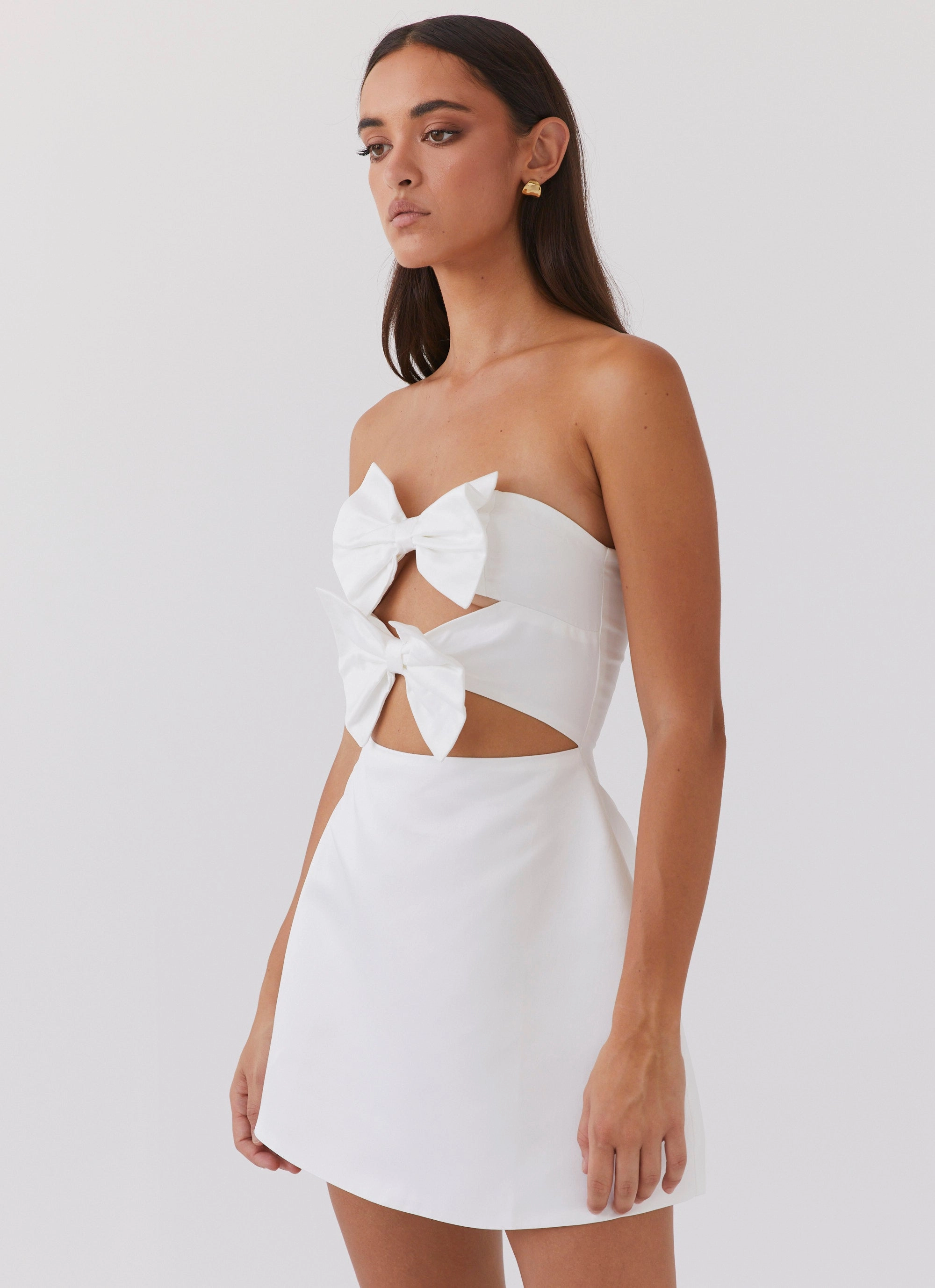 Girl Crush Bow Mini Dress - White Minimalist Chic