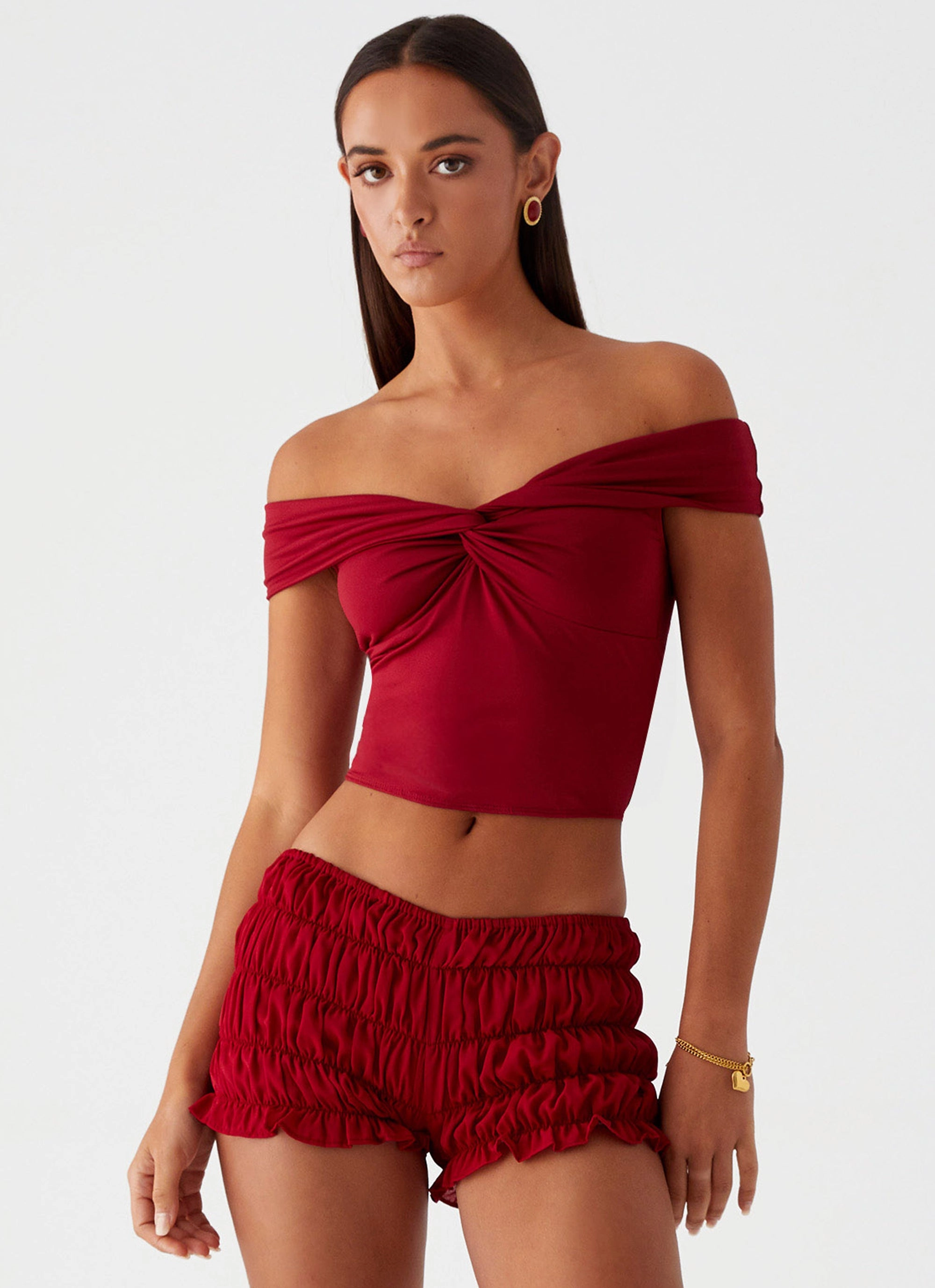 Easy Travel FadeResistant Girls Like Us Ruched Mini Shorts - Maroon