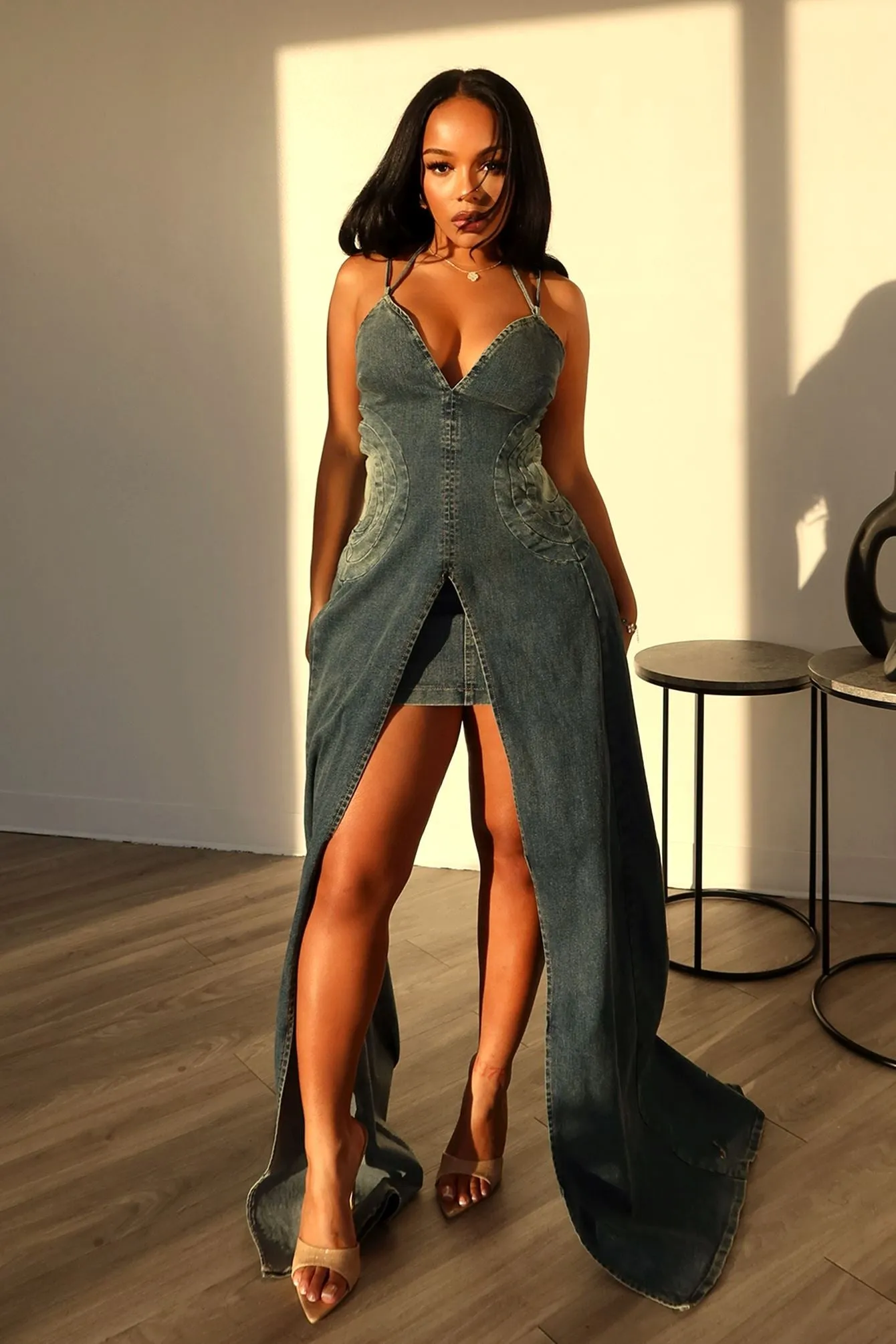 Layer Essential Petite Fit Glitch Out Denim Top & Skirt Set