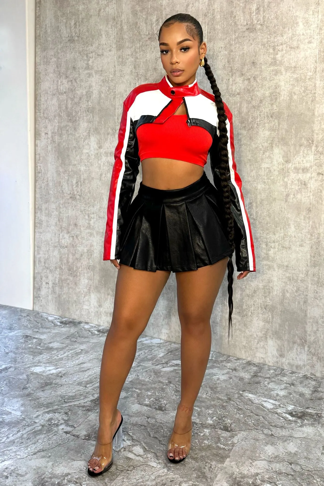 Street Mood Foldable style Go With Everything Faux Leather Mini Skirt