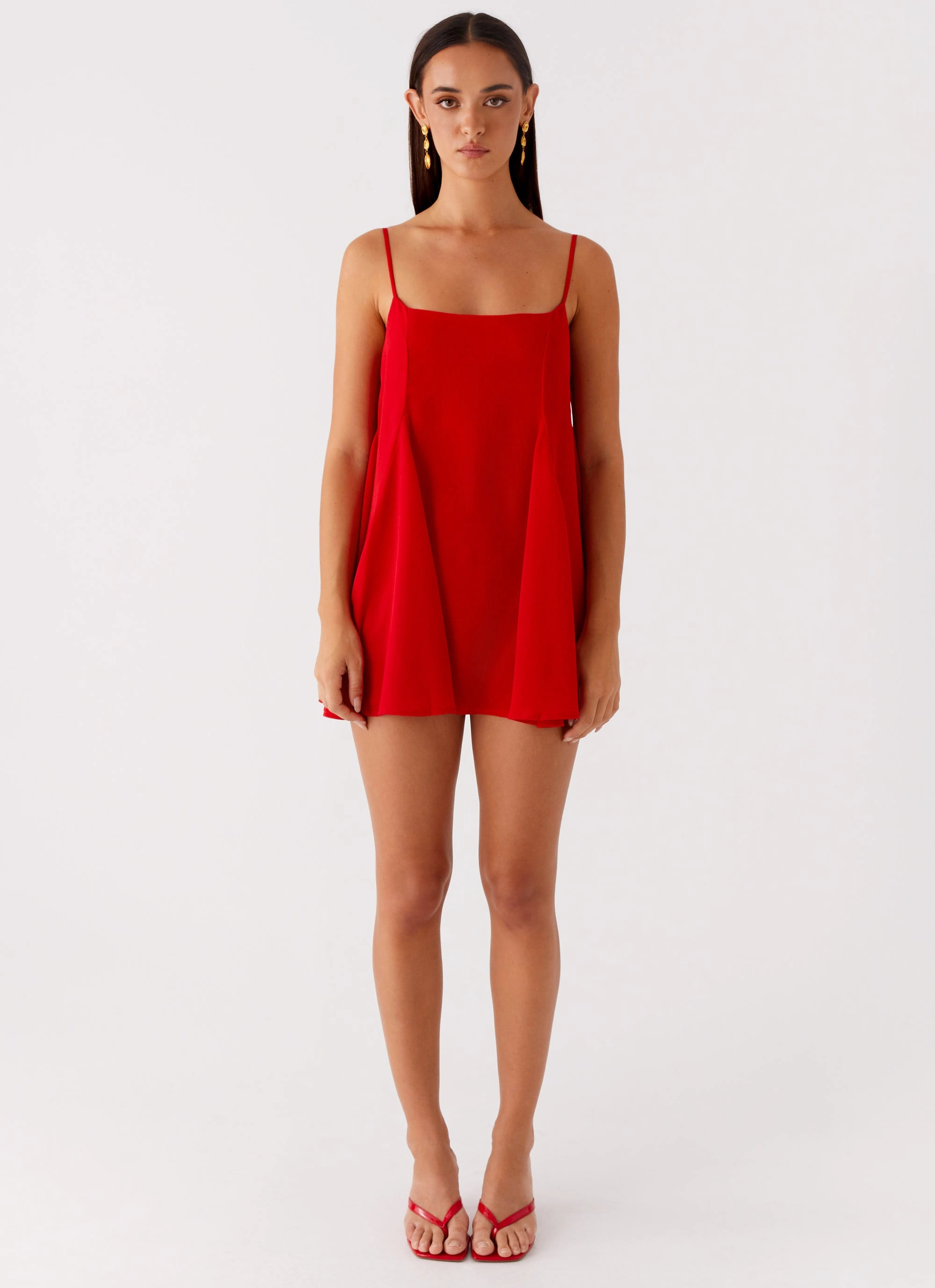 Mix-And-Match Godets Hem Mini Dress - Red