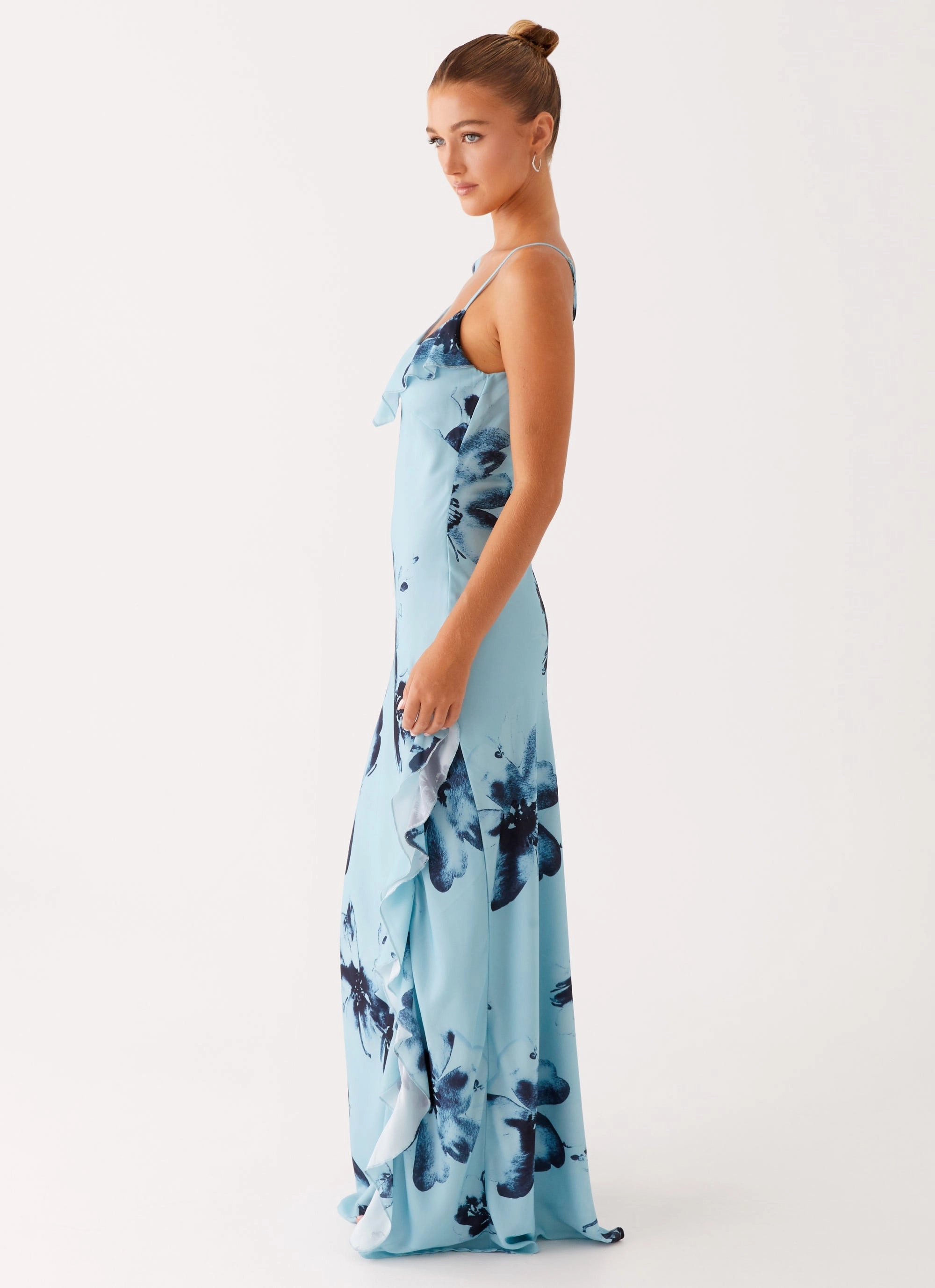 Goldsmith Maxi Dress - Blue Black Floral Gathered-Detail