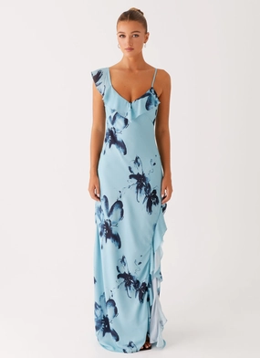 Sleek Cut Goldsmith Maxi Dress - Blue Black Floral