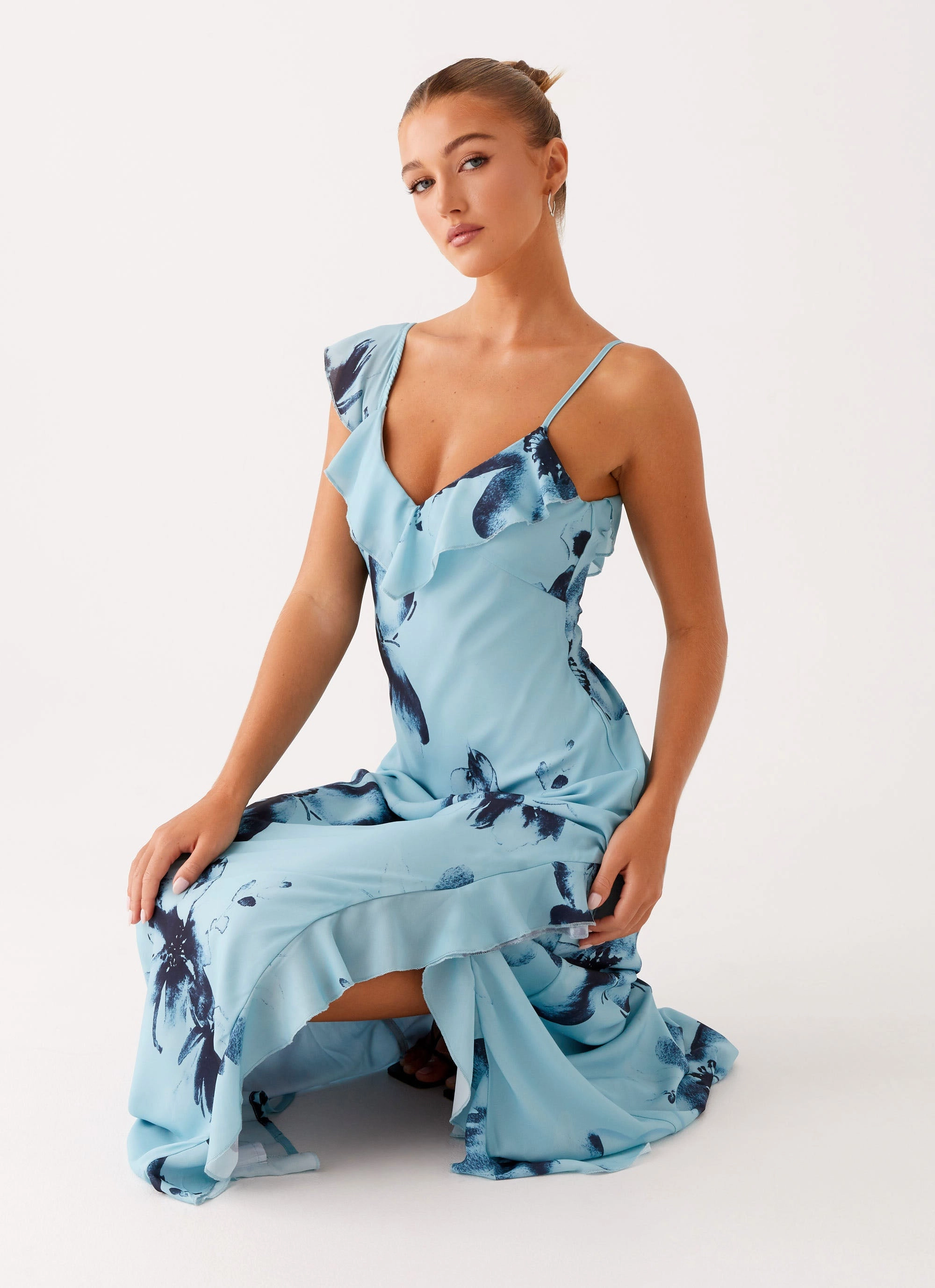 Goldsmith Maxi Dress - Blue Black Floral Crisp Silhouette
