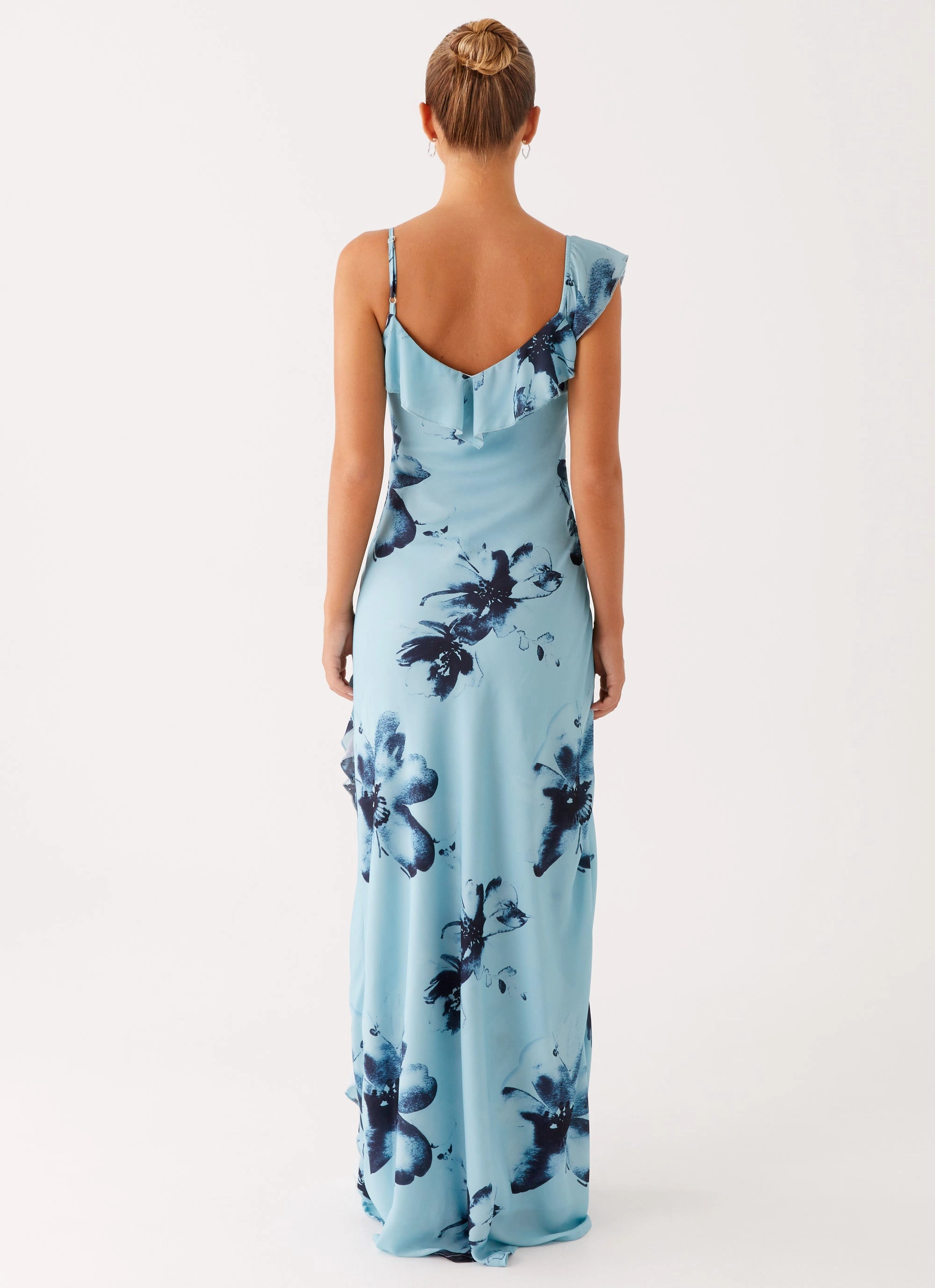 Goldsmith Maxi Dress - Blue Black Floral Bold Structure Glossy-Finish