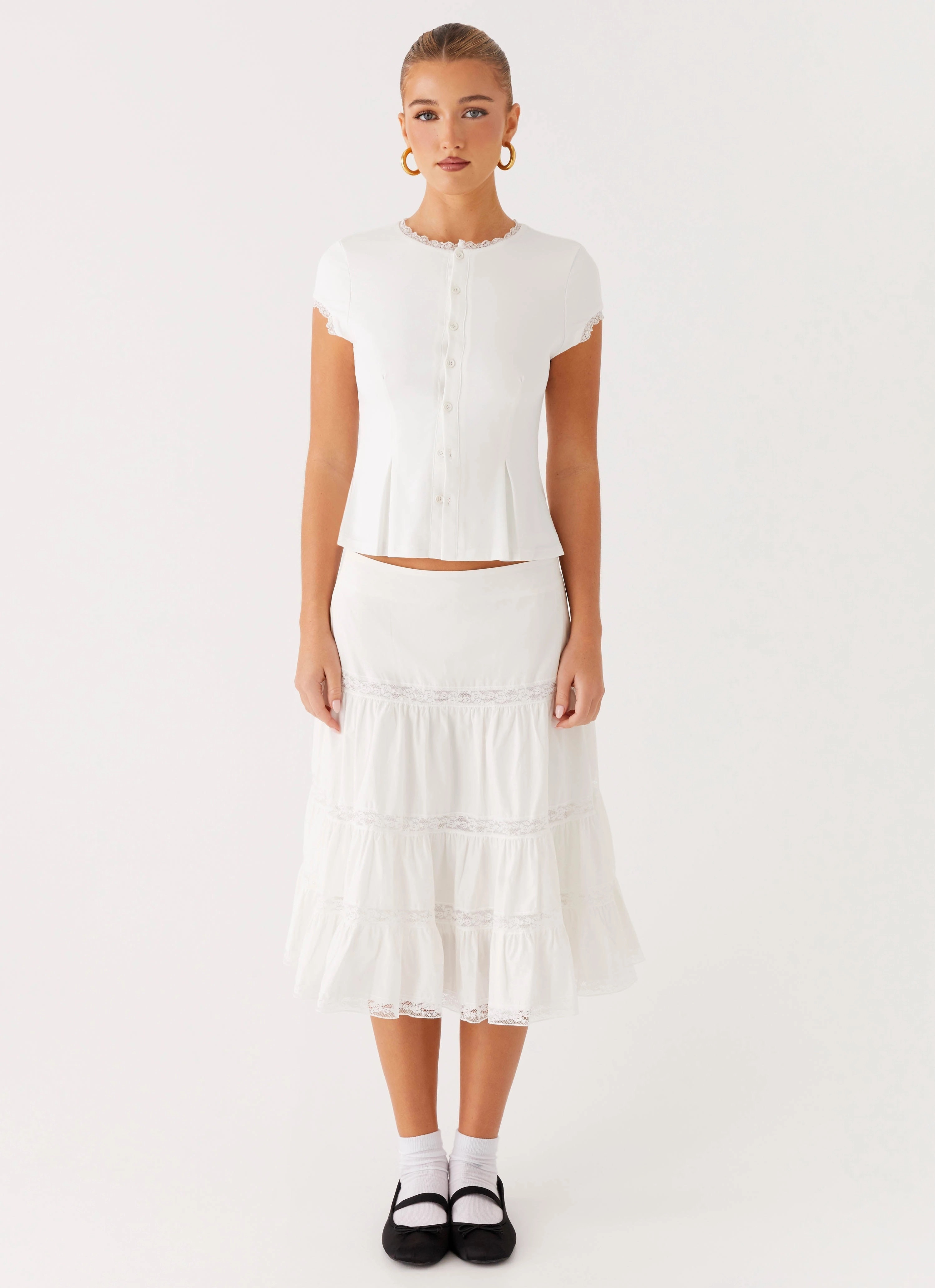 Everyday Style Modest Wear Good Vibes Midi Skirt - White