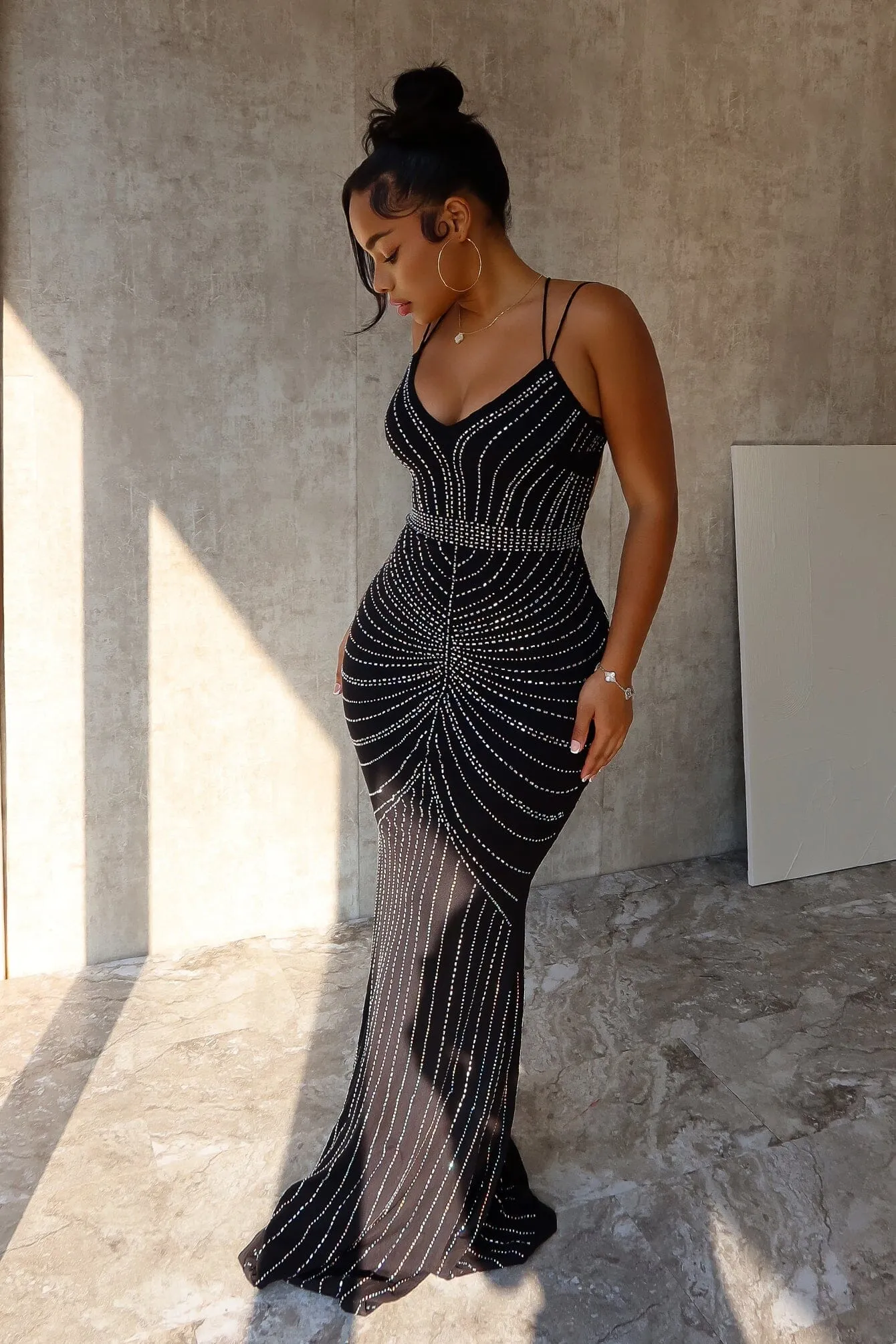 Gorgeous Girls Rhinestone Strappy Maxi Dress Refined Mood