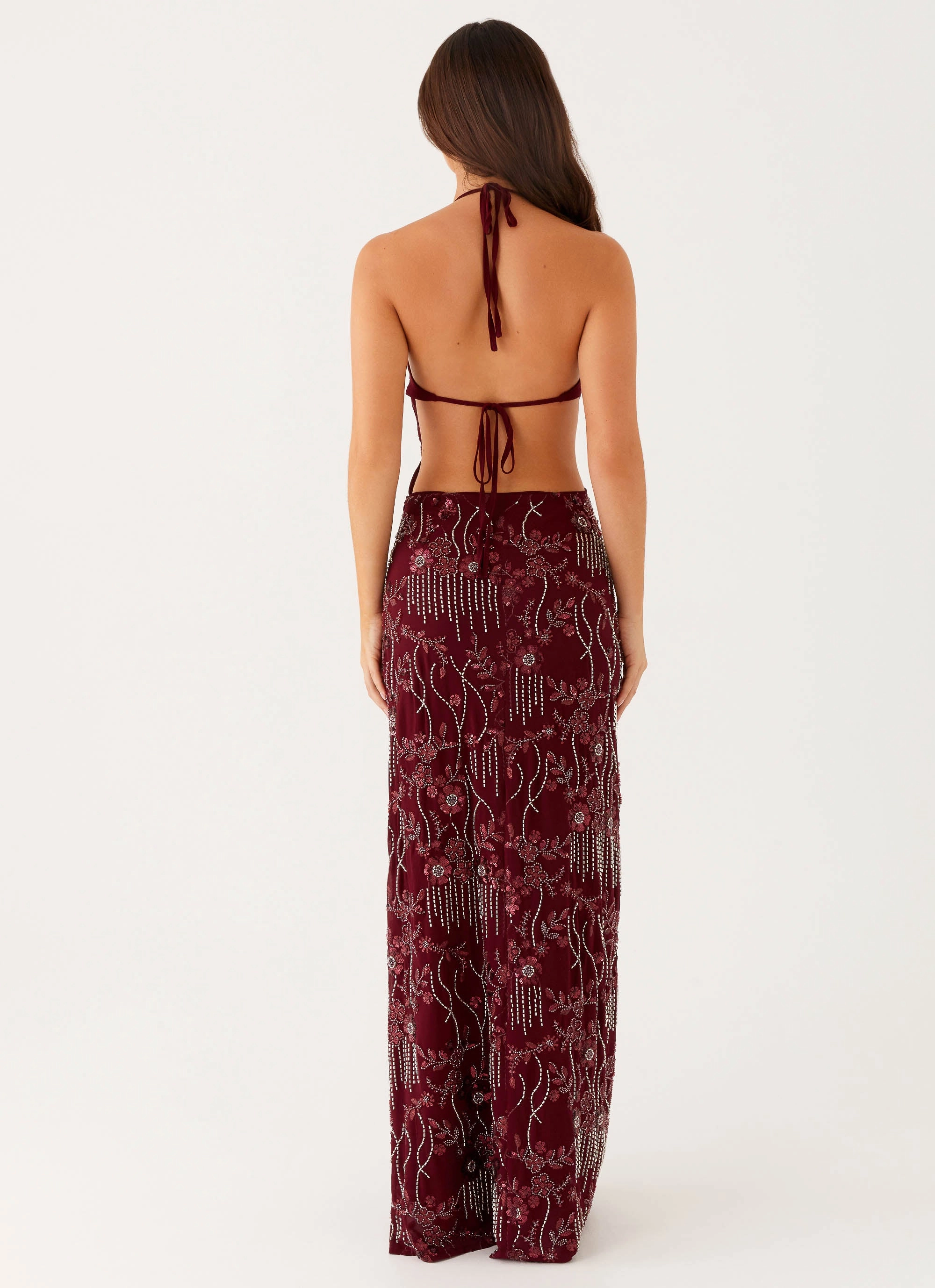 All For Love Maxi Dress - Burgundy Skirt Flare Evening Ready