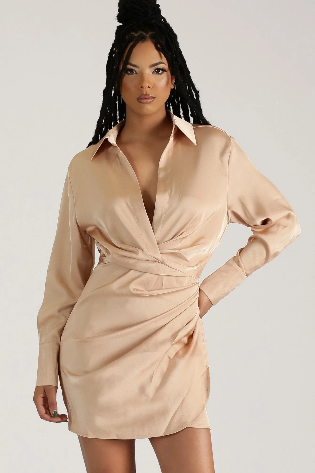 Contrast-Piping Body Confidence Buy U a Drank Draped Shirt Dress