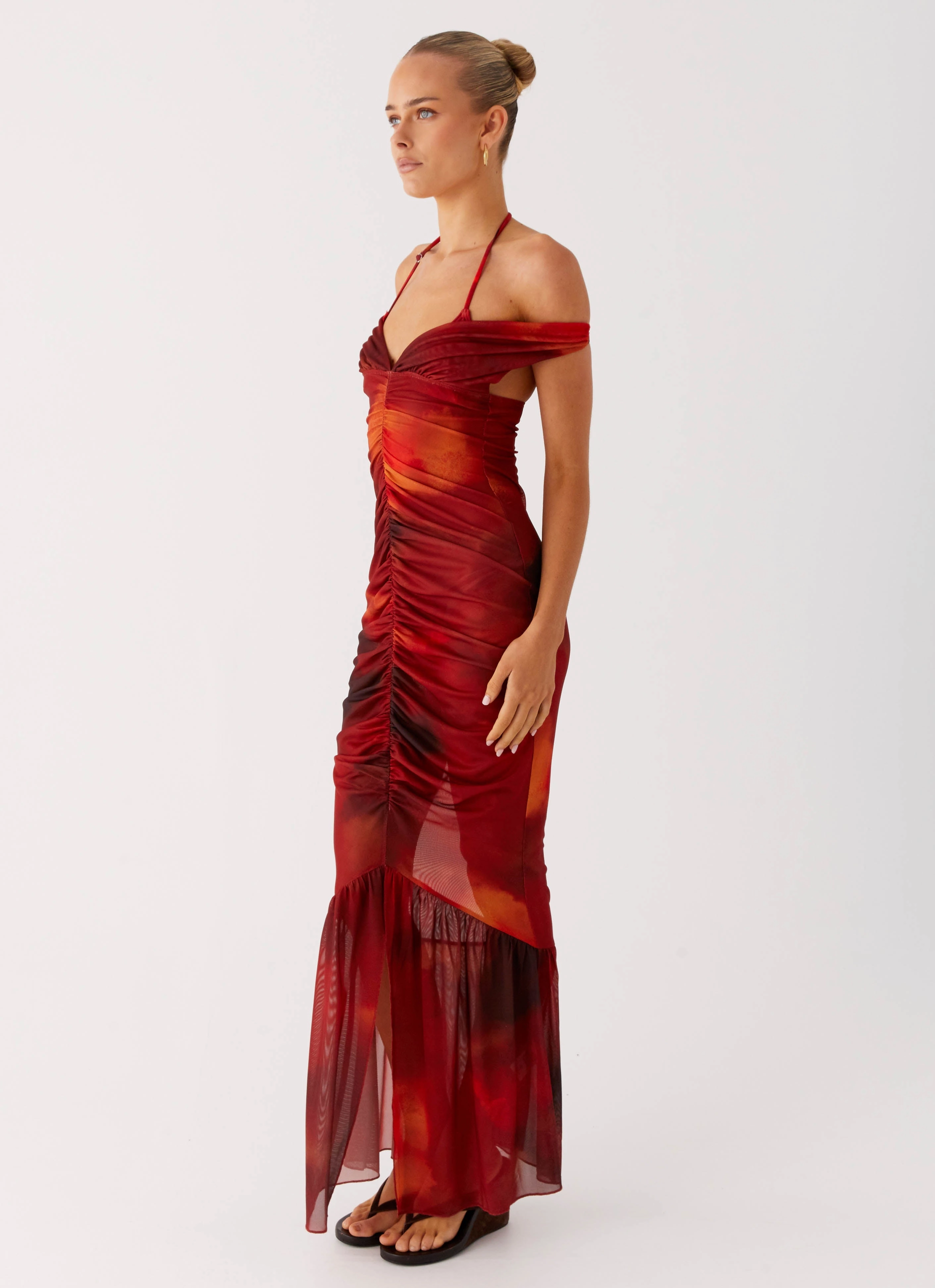 Love Me Not Maxi Dress - Scarlet Blur Subtle Finish Gentle Glow
