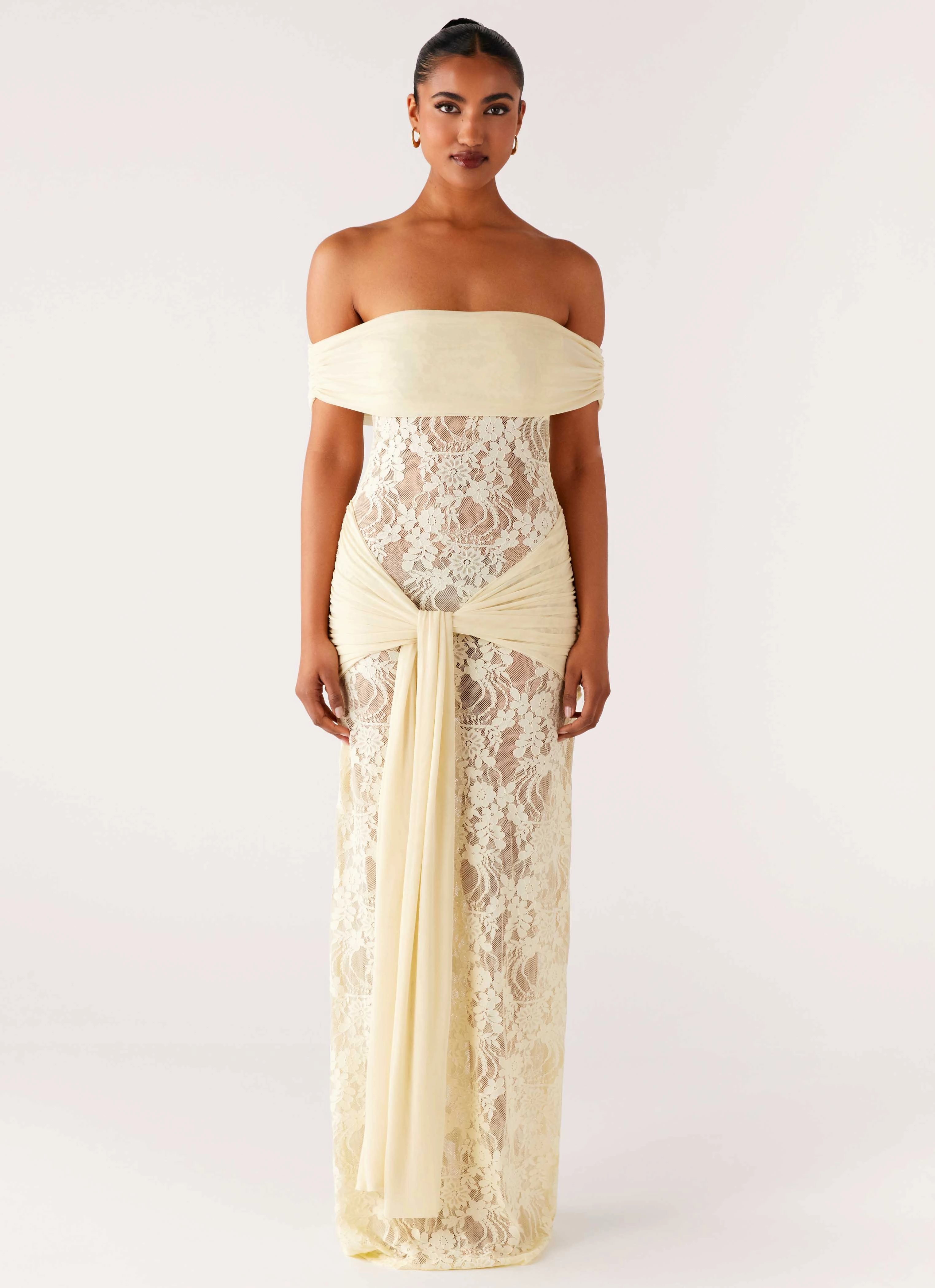 Gracie Twist Maxi Dress - Yellow Sophisticated Look Elastic-Cuff