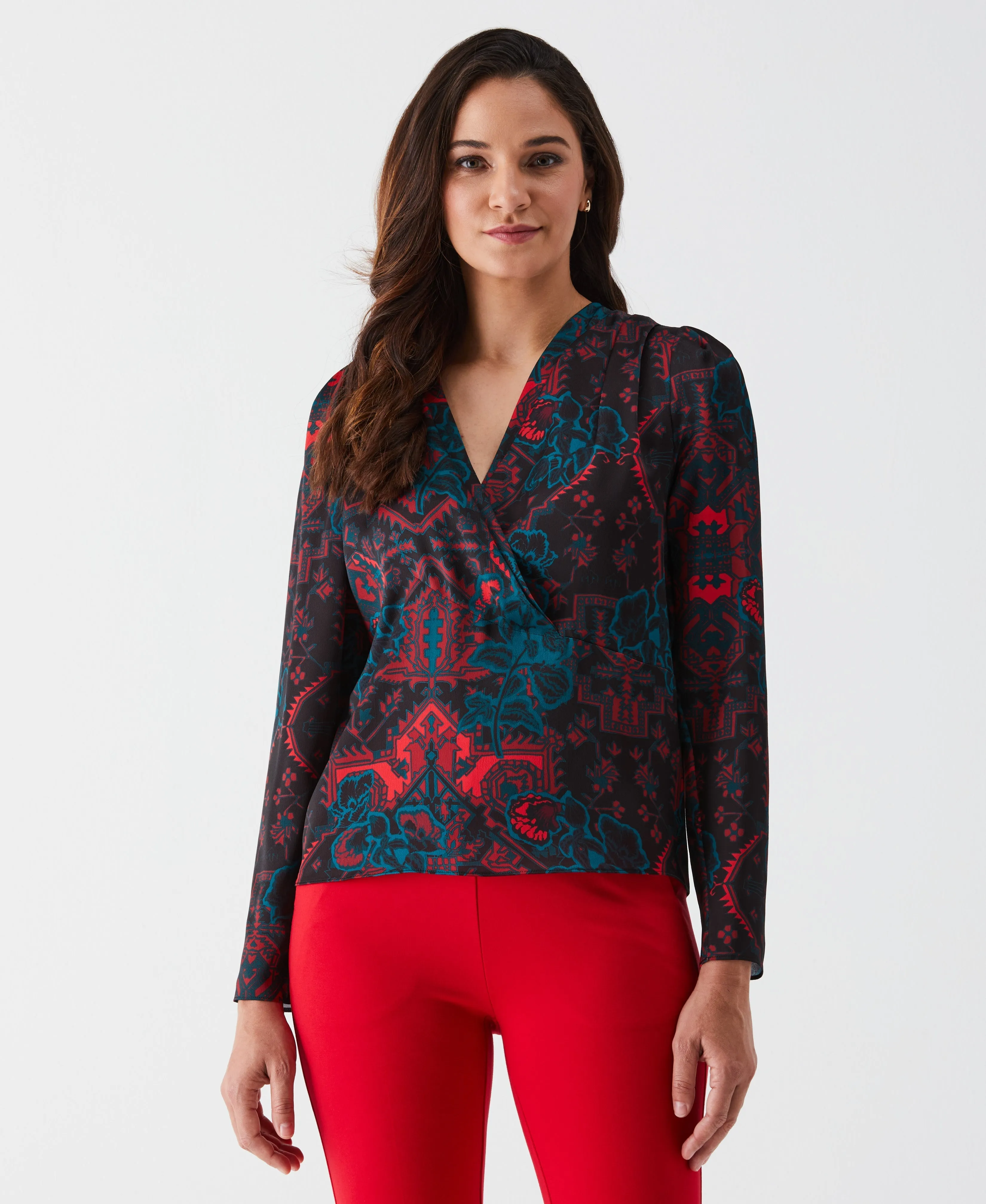ComfortStretchFit Loose Blouse Grand Tapestry Print Cross-Front Blouse
