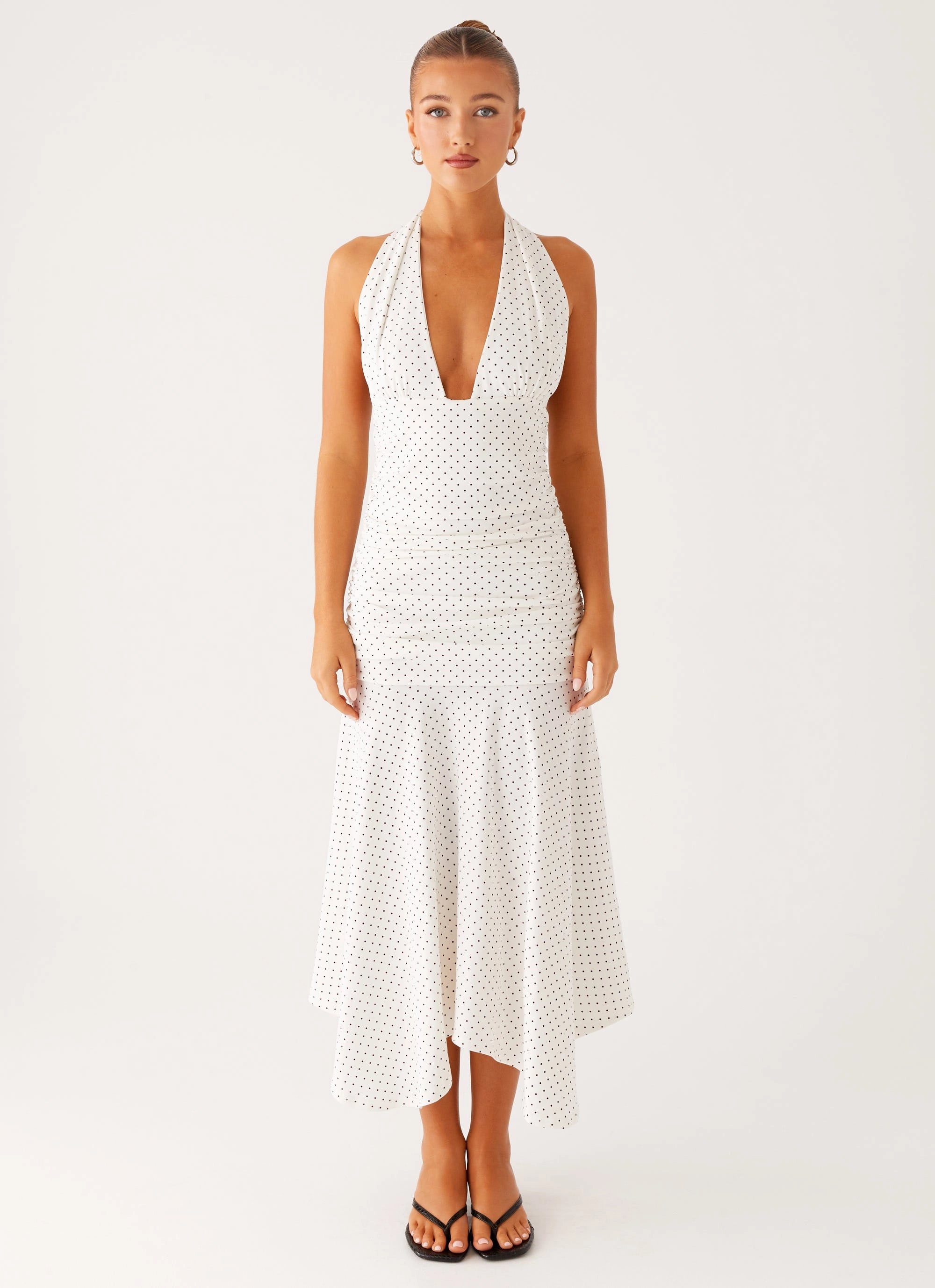 Grettana Halter Neck Midi Dress - White Polka Dot Light material
