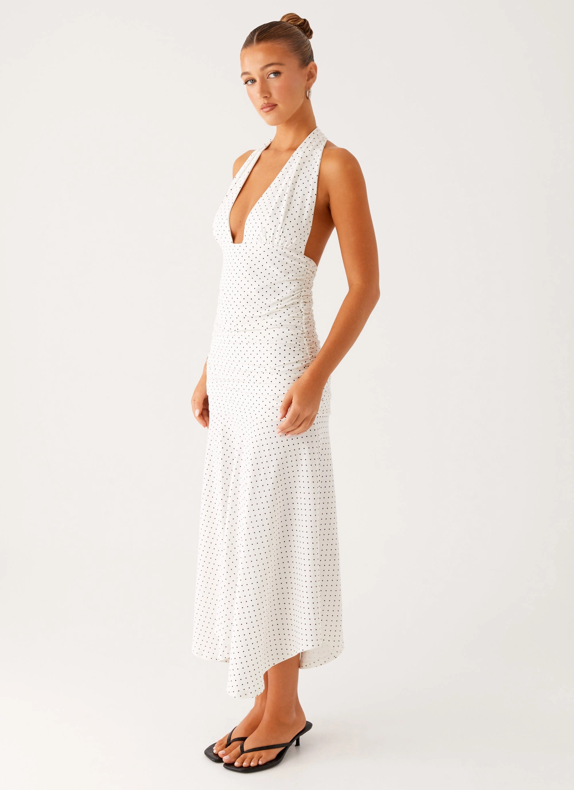Grettana Halter Neck Midi Dress - White Polka Dot Comfortable fit-and-flare dress
