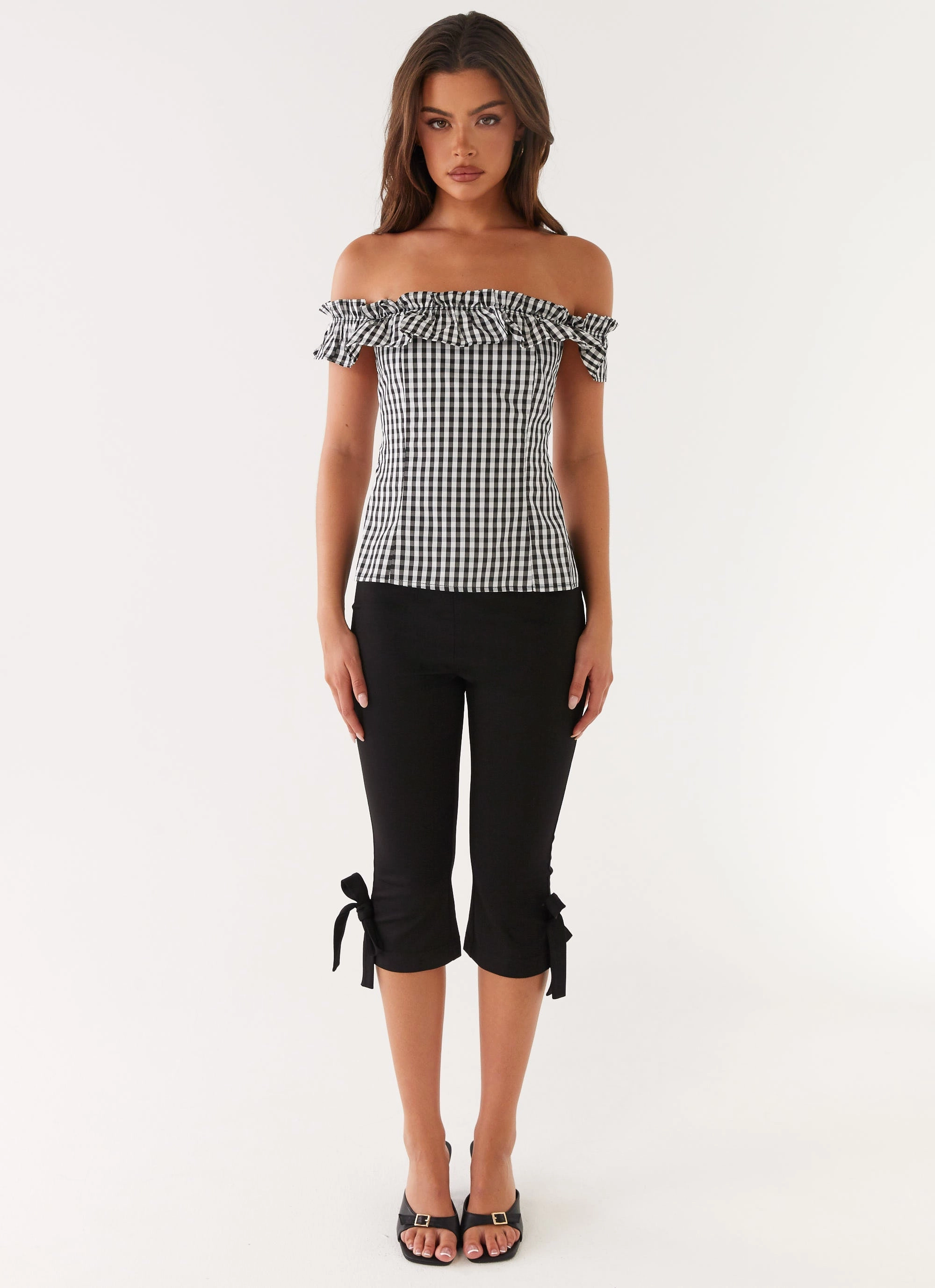 Flexible Knit Fabric TaglessCollar Gwyneth Top - Black Gingham