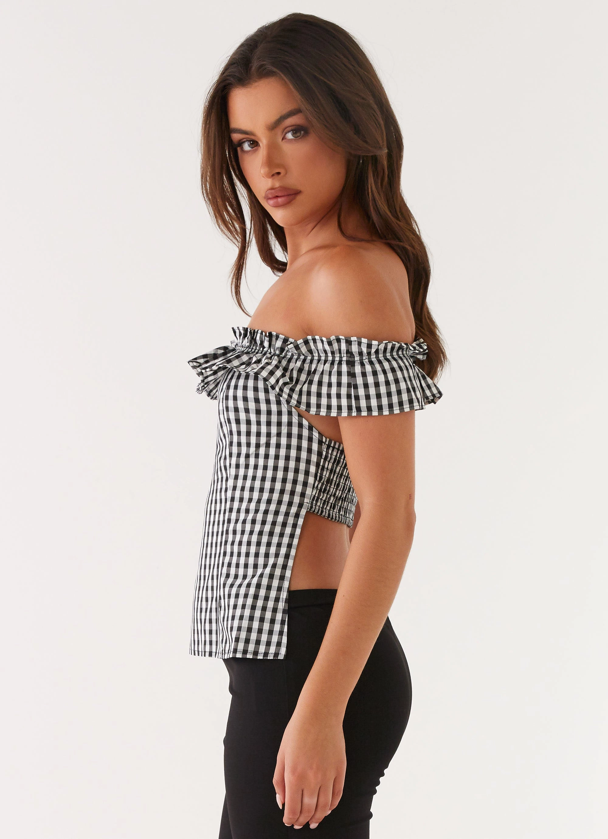 VNeckReinforcement Gwyneth Top - Black Gingham