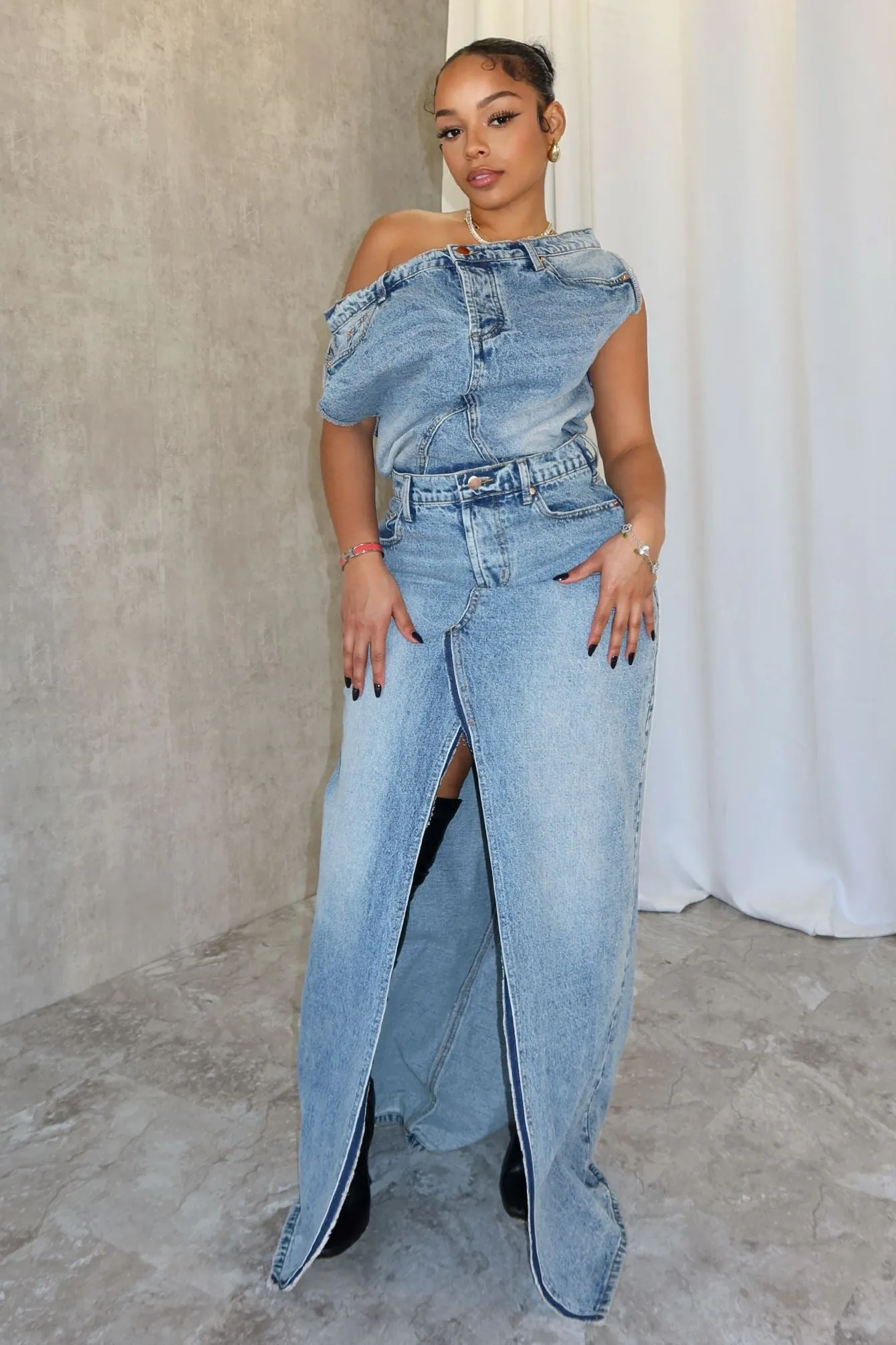 Sawyer Un Balanced Denim Maxi Dress Dressy look