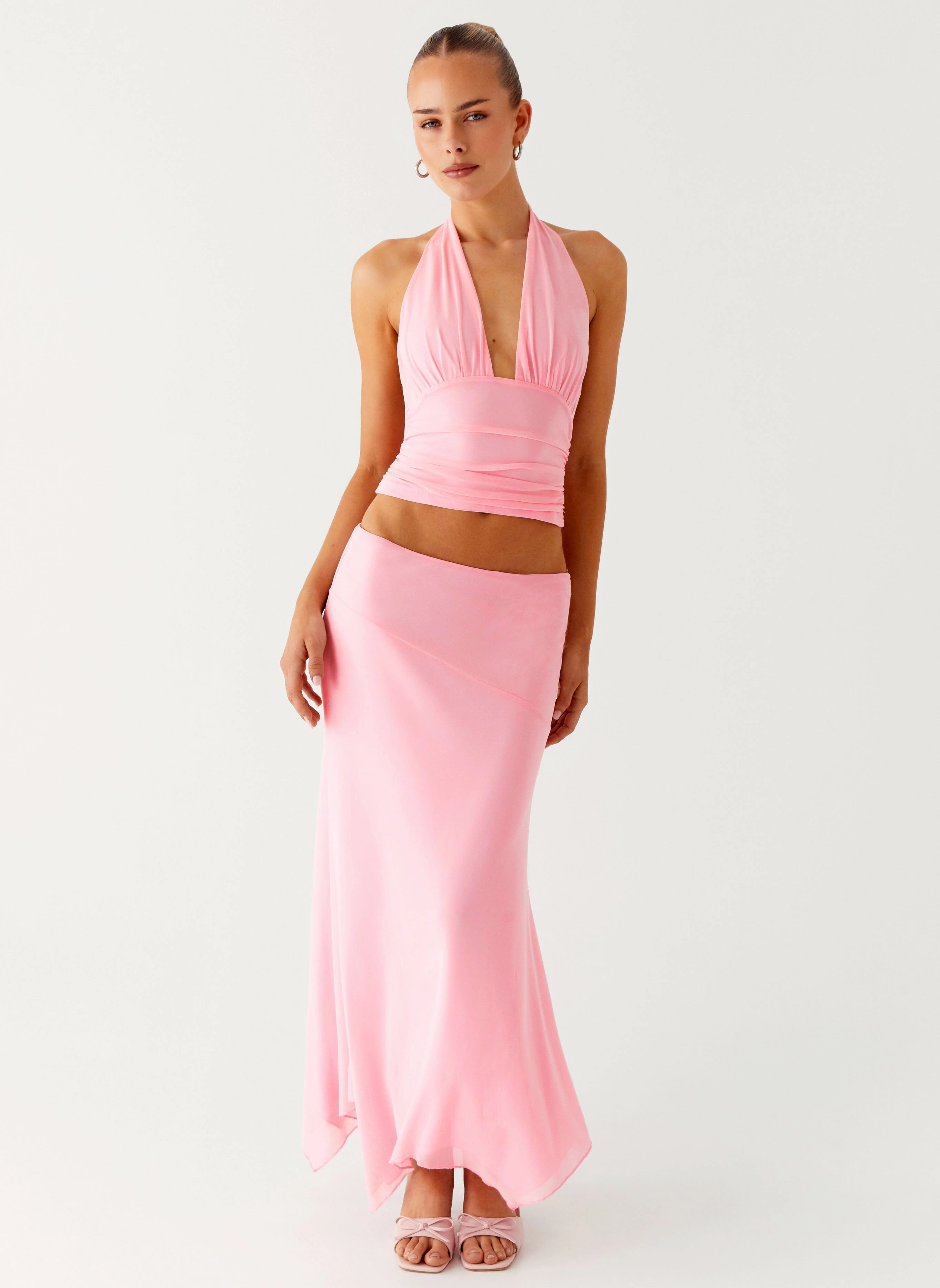 Kerrie Hanky Midi Skirt - Baby Pink Adjustable Fit Cool Touch