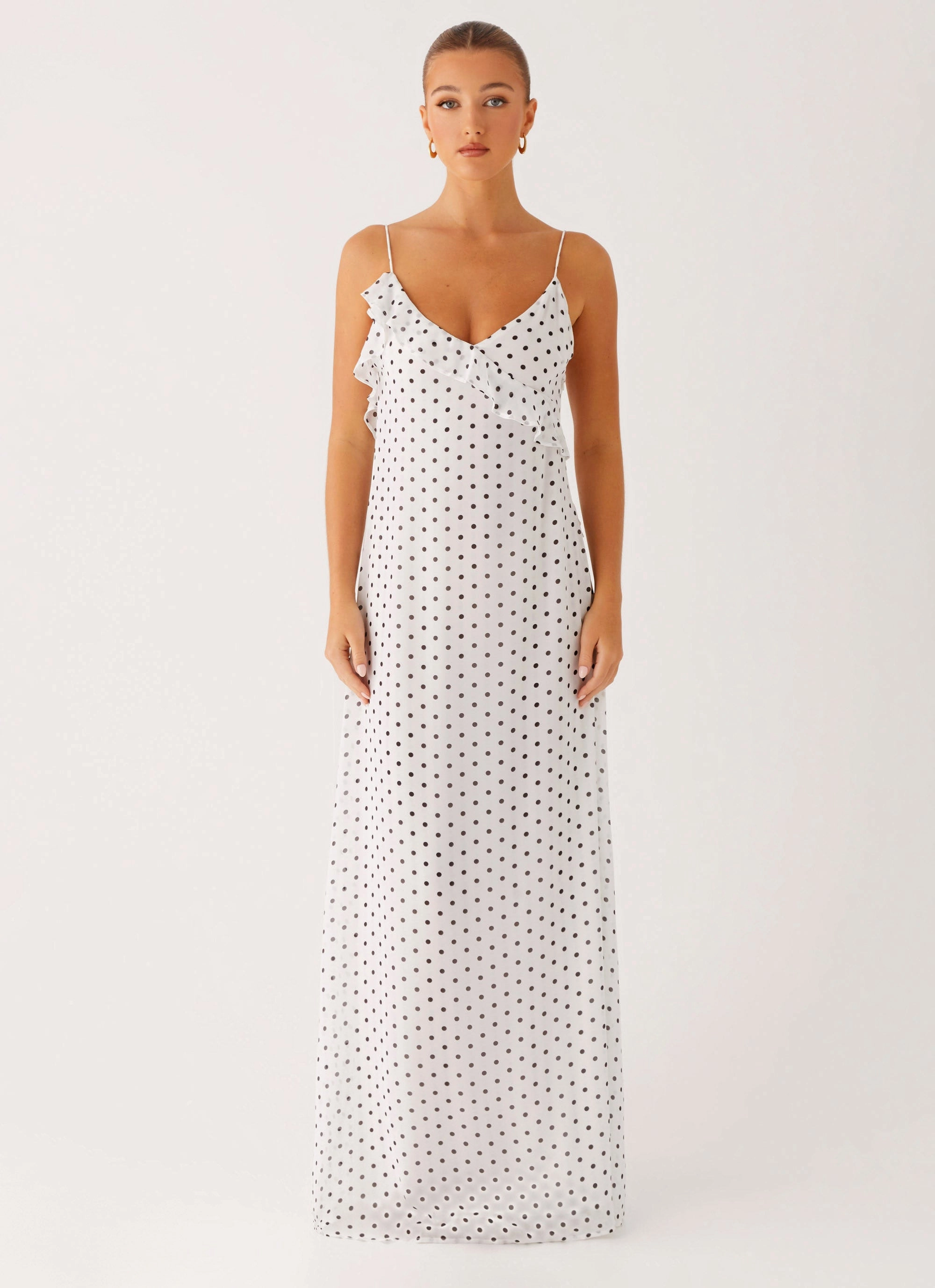 Minimal Details Gloss Accent Harri Maxi Dress - White Polka Dot