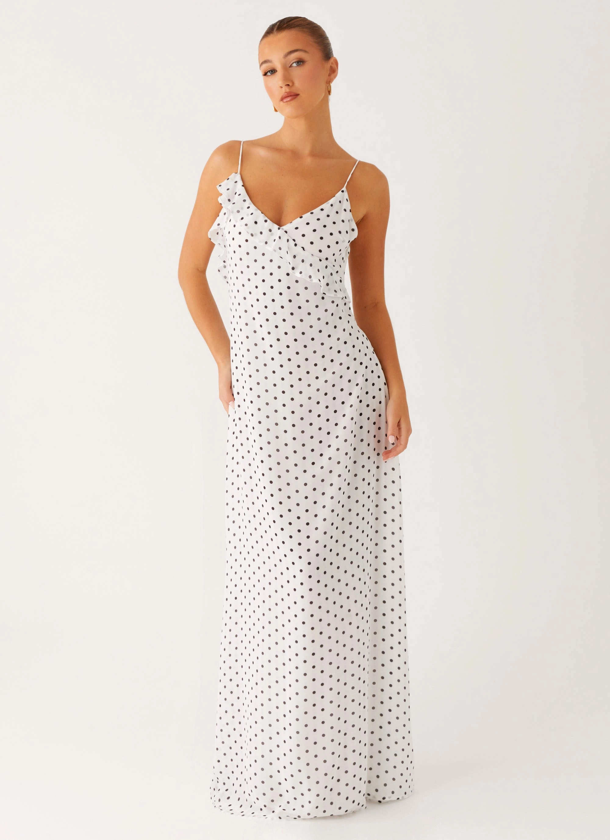 Harri Maxi Dress - White Polka Dot Smart Blend Urban Aesthetic