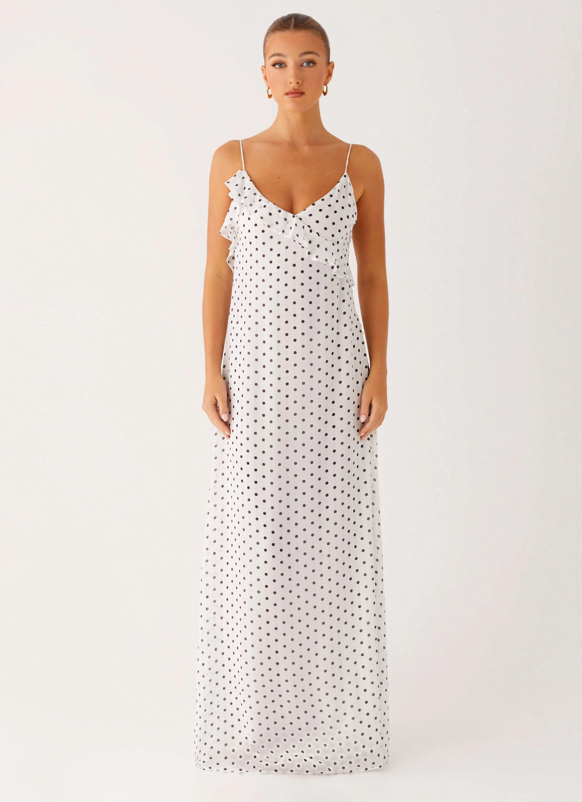 Harri Maxi Dress - White Polka Dot relaxed shape Floral Pattern