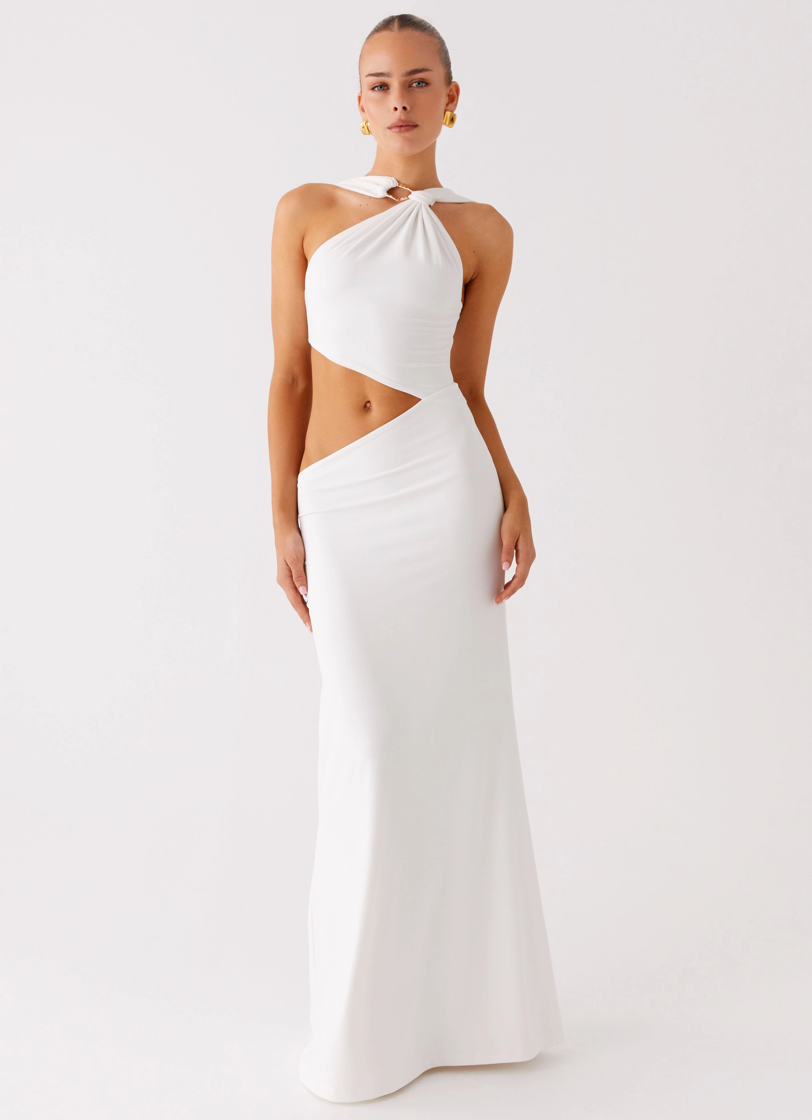 Sophisticated Line Sleek Vibe Juliander Knot Maxi Dress - White
