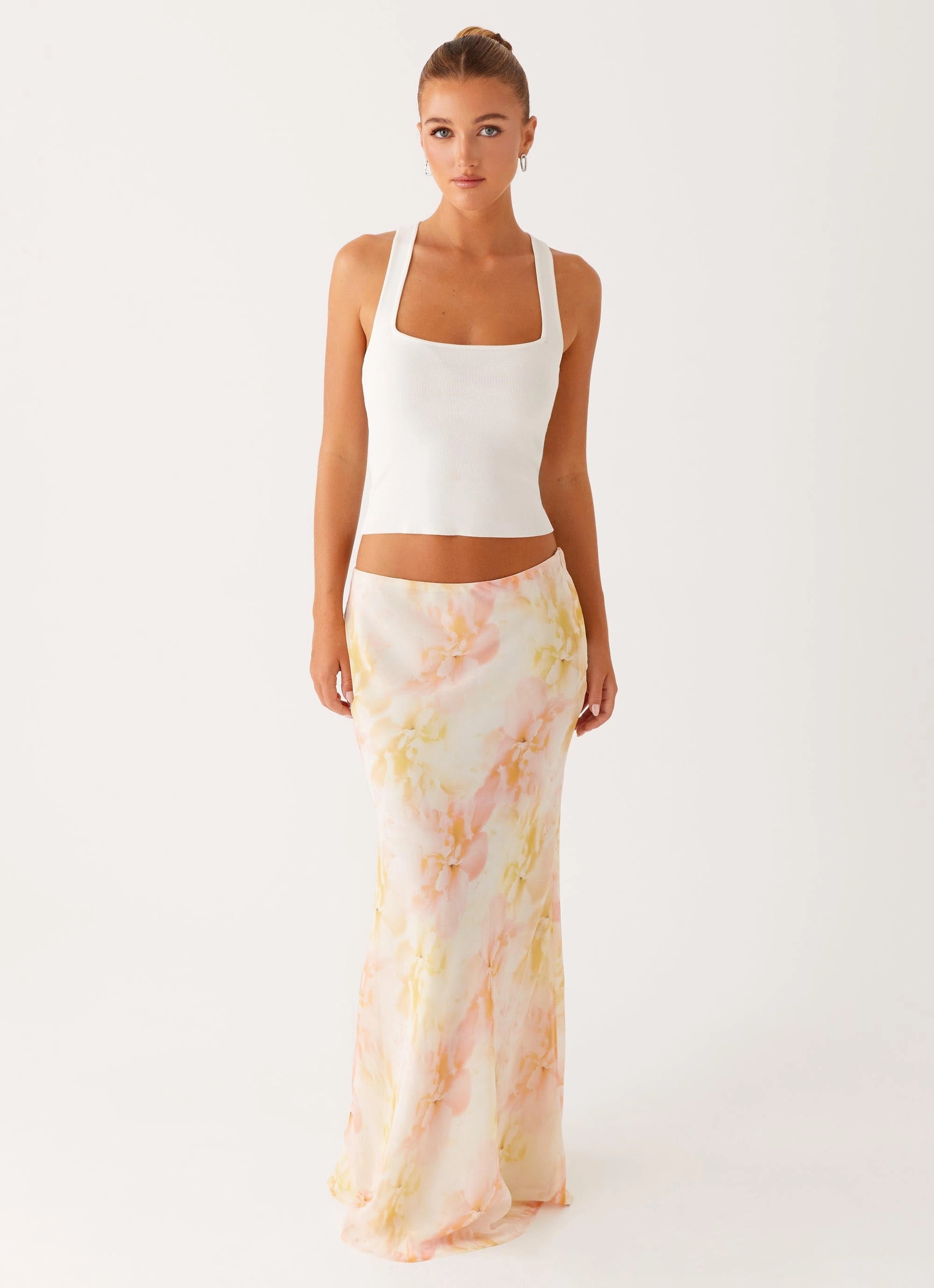Harlow Chiffon Maxi Skirt - Floral Print Design Detail