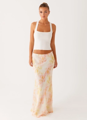 Tie Dye Style Crisp Fit Harlow Chiffon Maxi Skirt - Floral Print