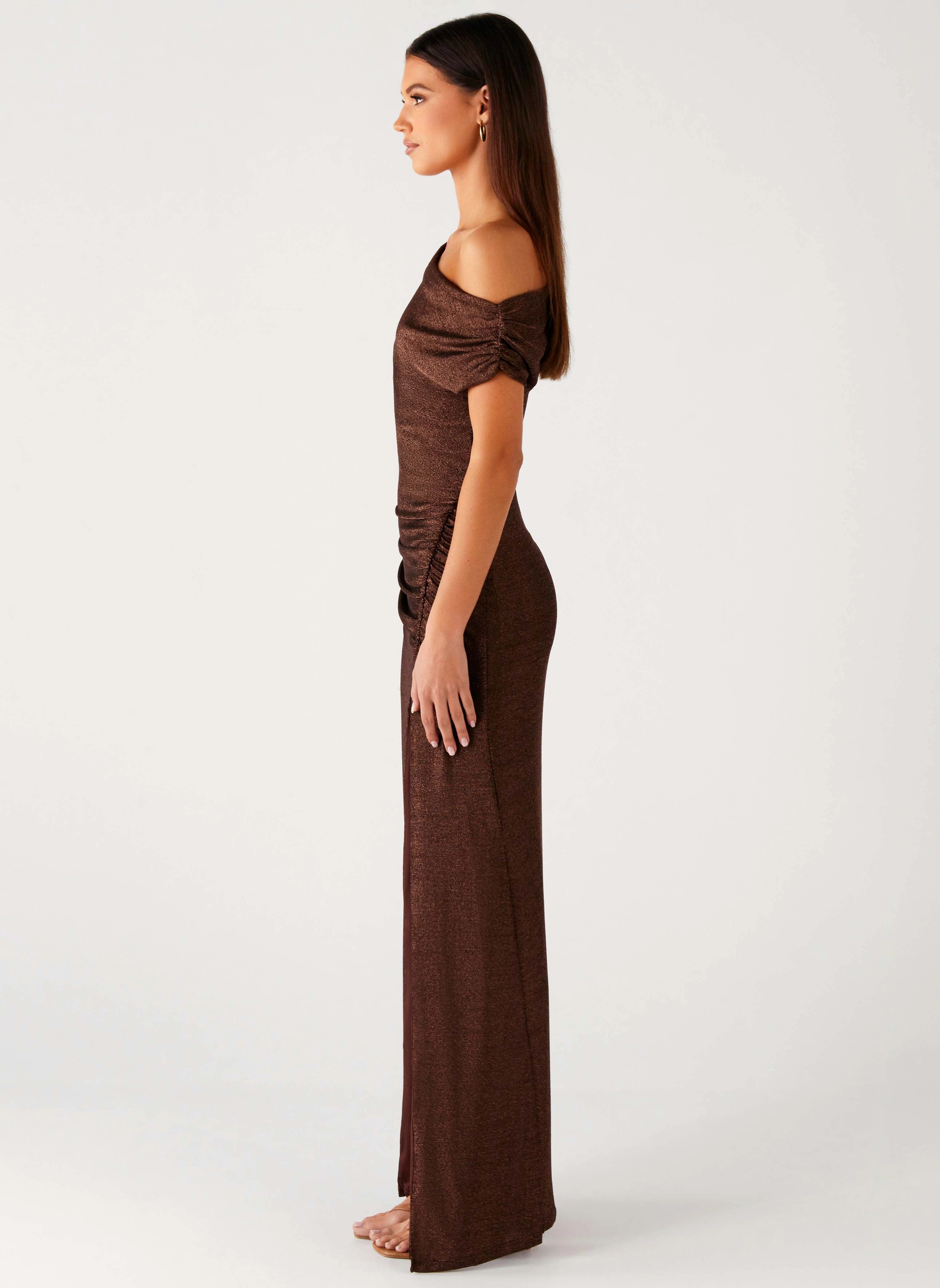 Versatile Piece Drawstring-Waist Harvest Moon Maxi Dress - Chocolate