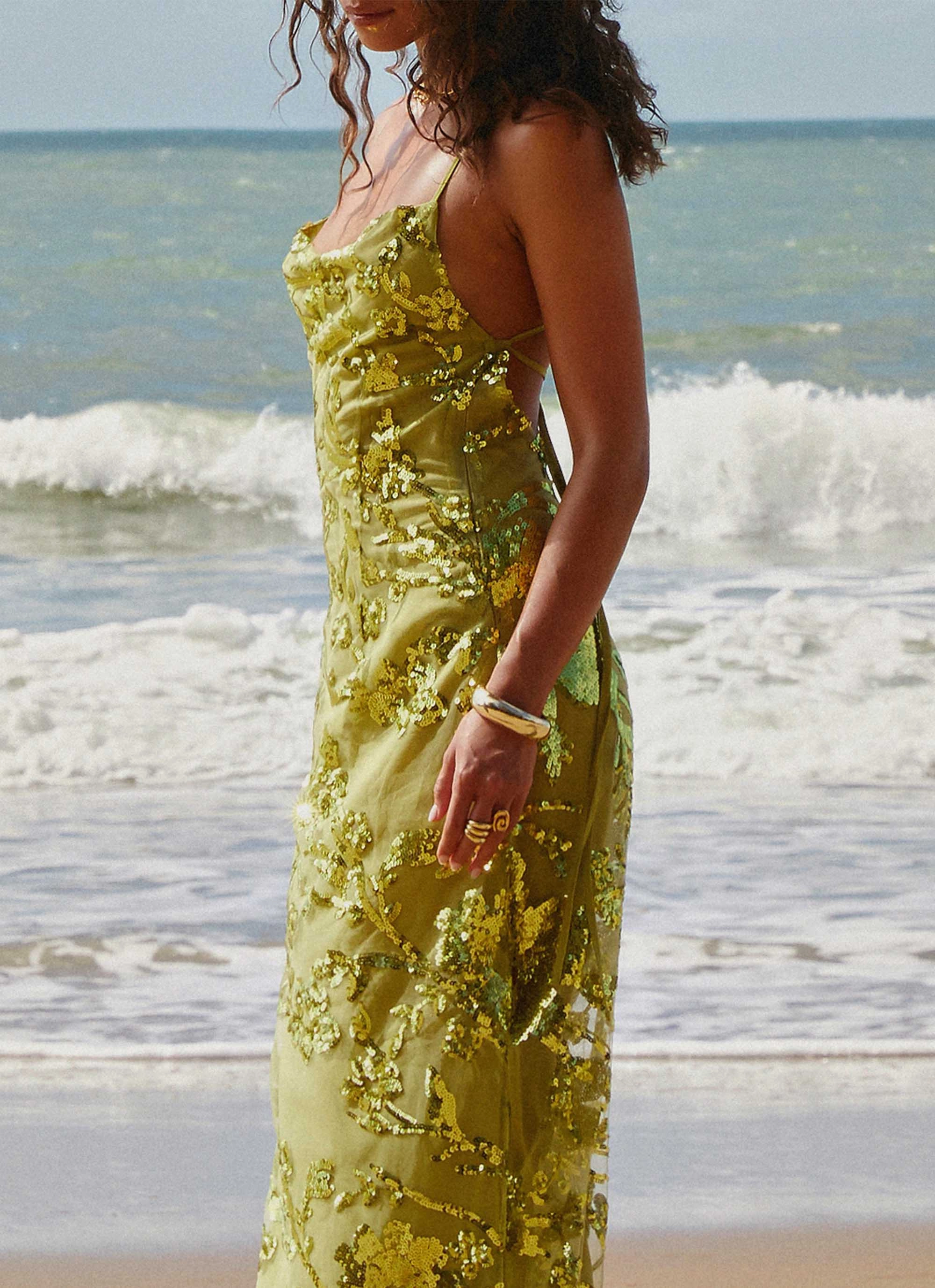 Havana Sequin Maxi Dress - Lime Charming Fit Simple Style