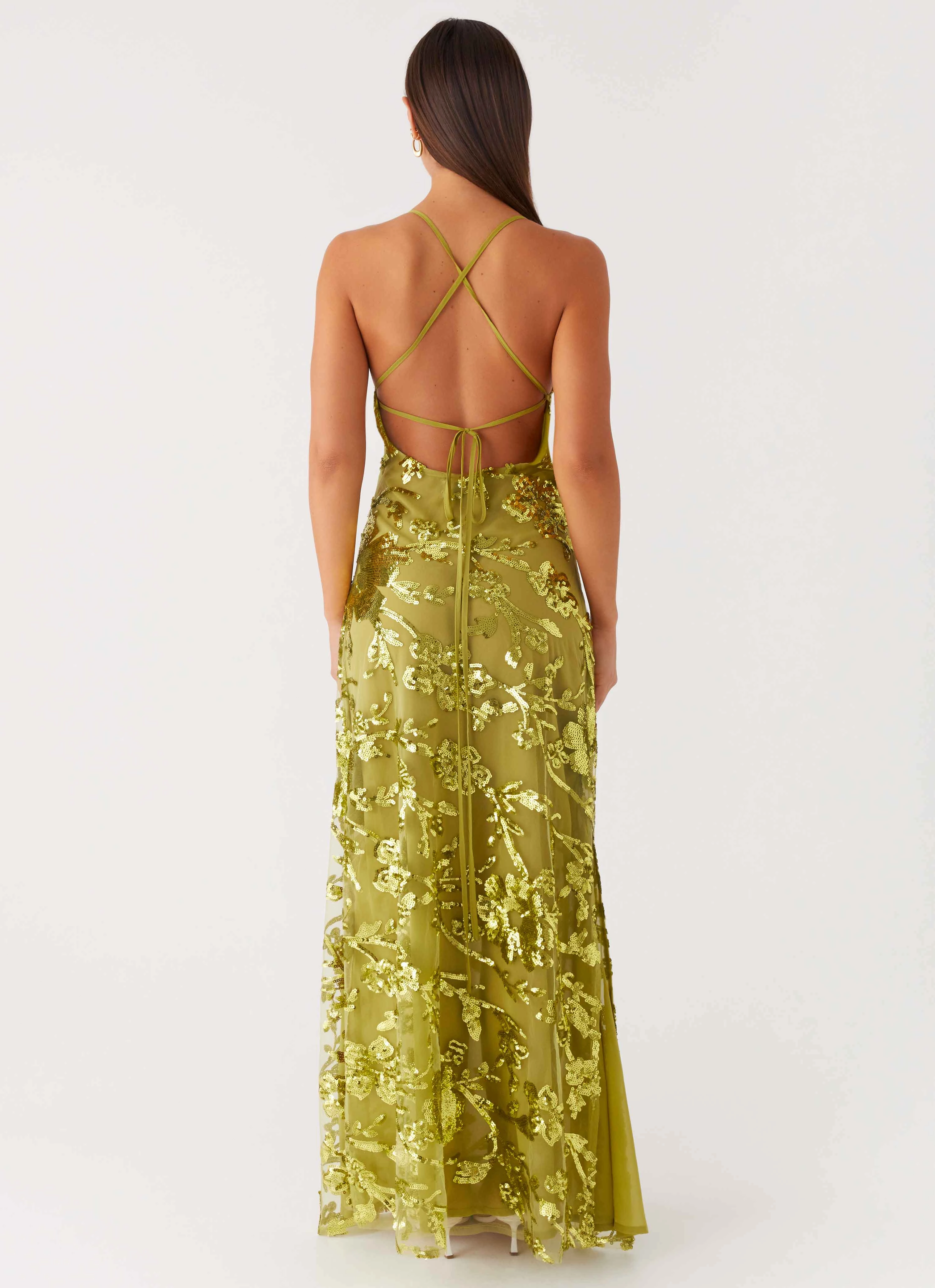 Havana Sequin Maxi Dress - Lime Light material