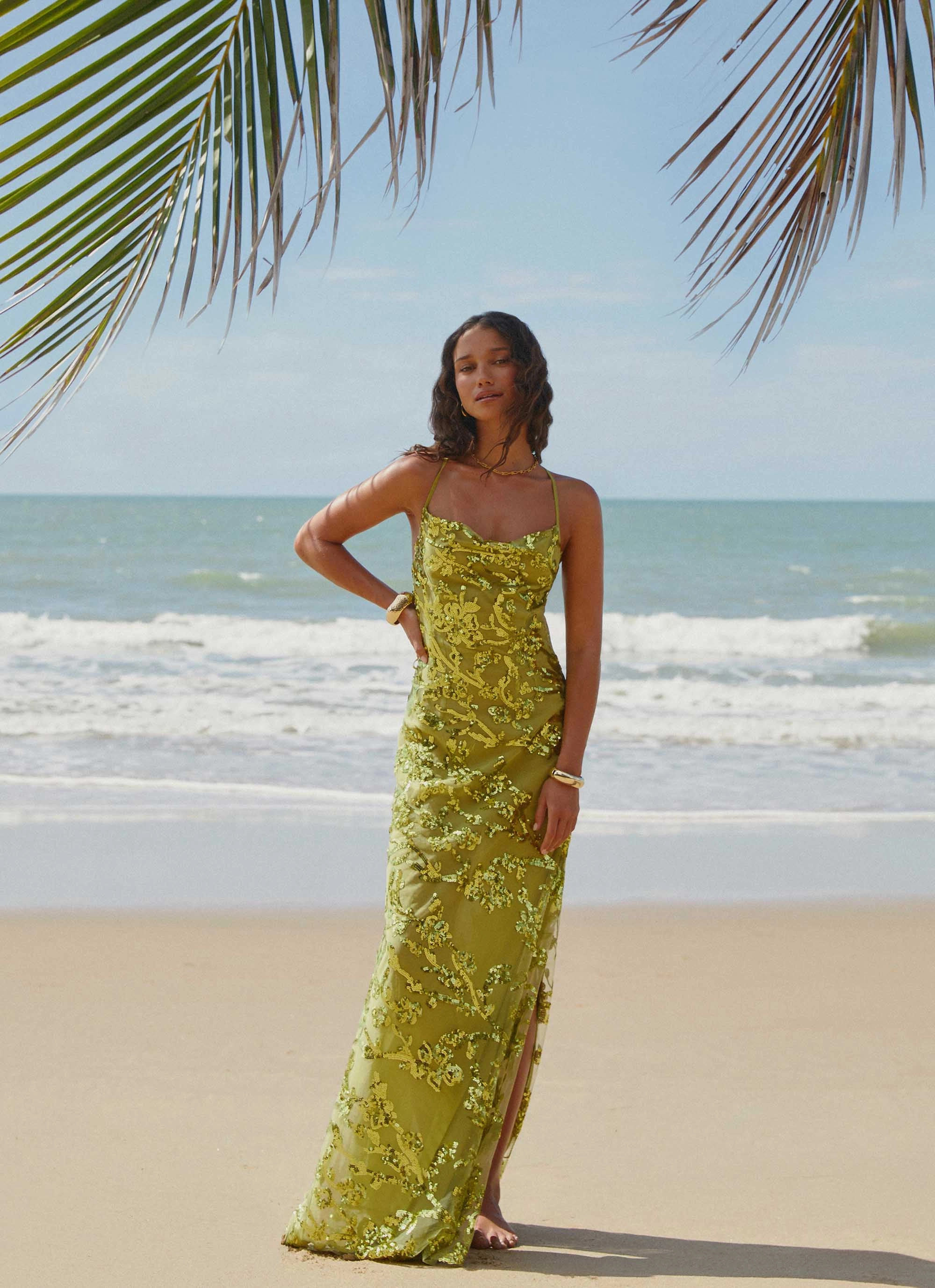 LightweightMaterial Havana Sequin Maxi Dress - Lime