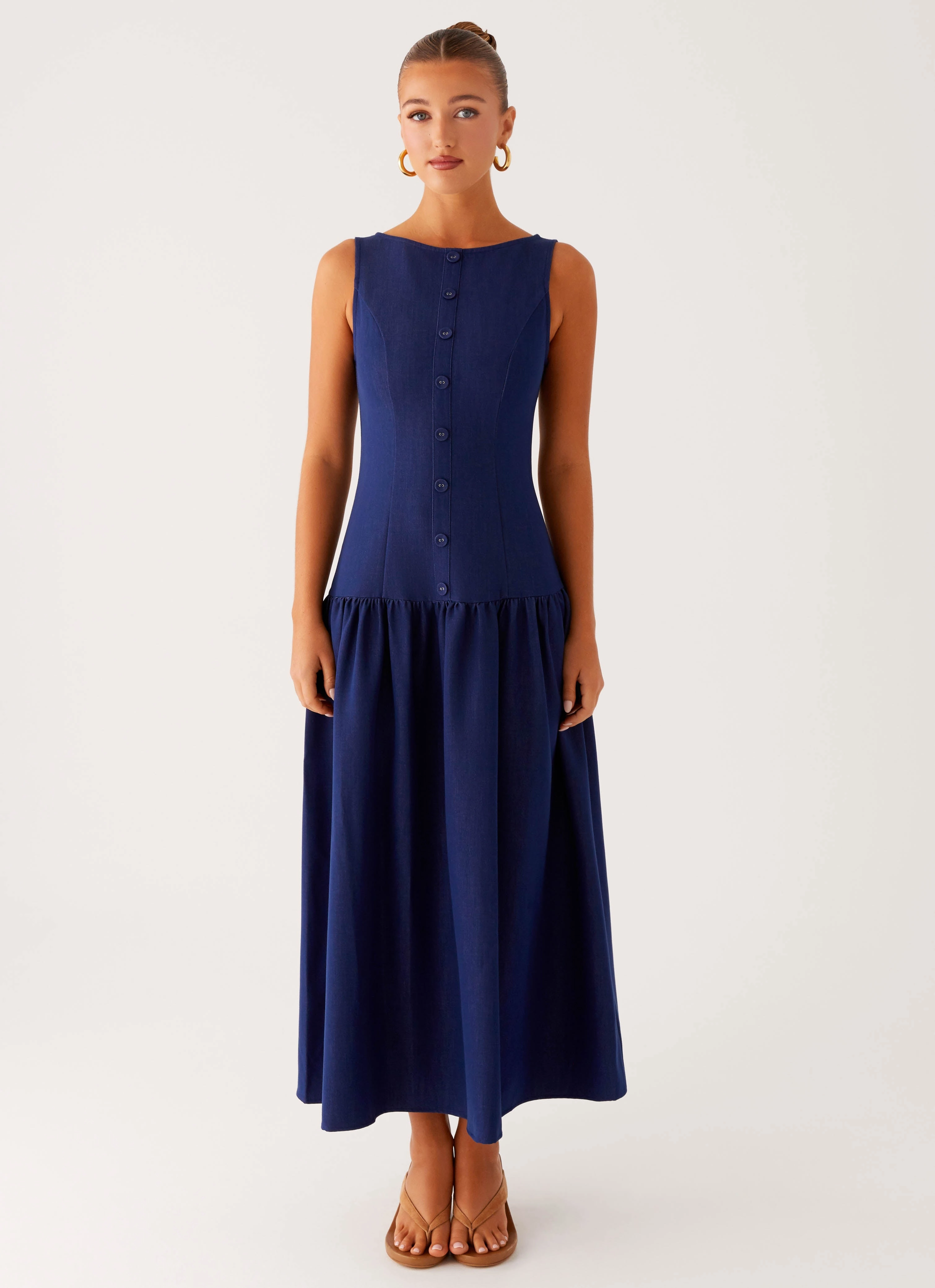 Hayes Denim Midi Dress - Indigo QuickReleaseClasp Bow Soft