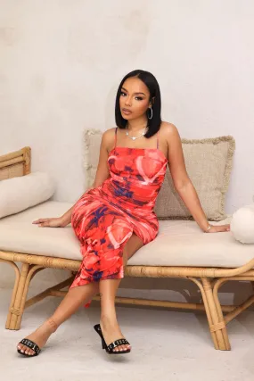 Layer Ready Unisex Option Hibiscus Kiss Ruched Cami Dress