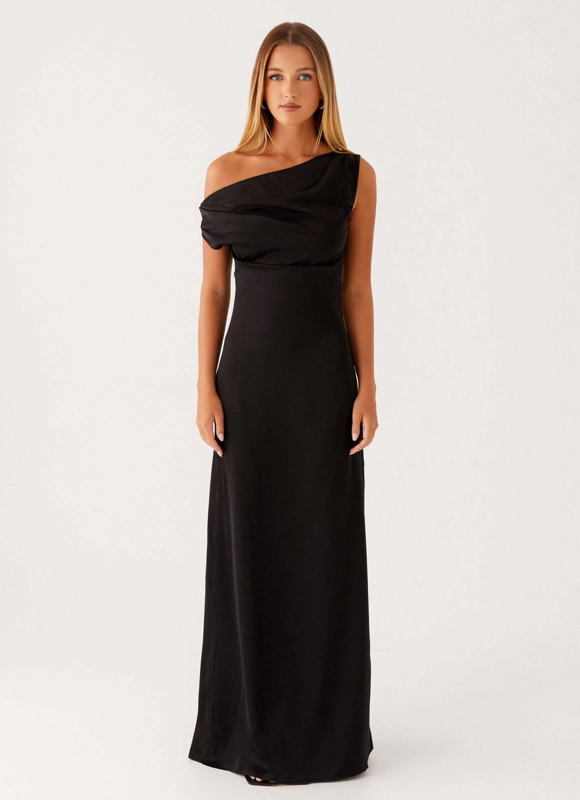 Heart Of Glass Satin Maxi Dress - Black Autumn Ready effortless grace