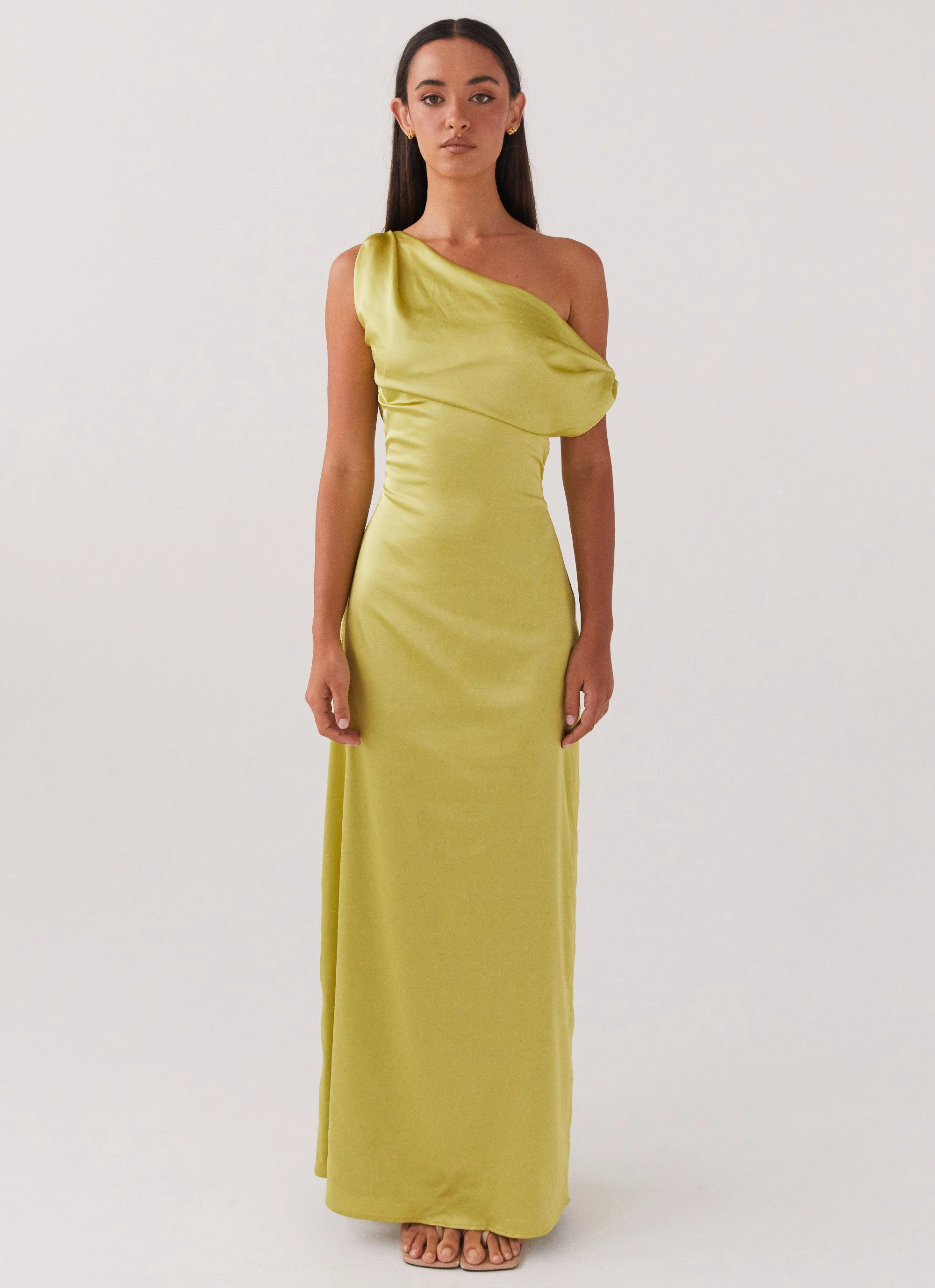 Seasonal piece Chic Spirit Heart Of Glass Satin Maxi Dress - Chartreuse