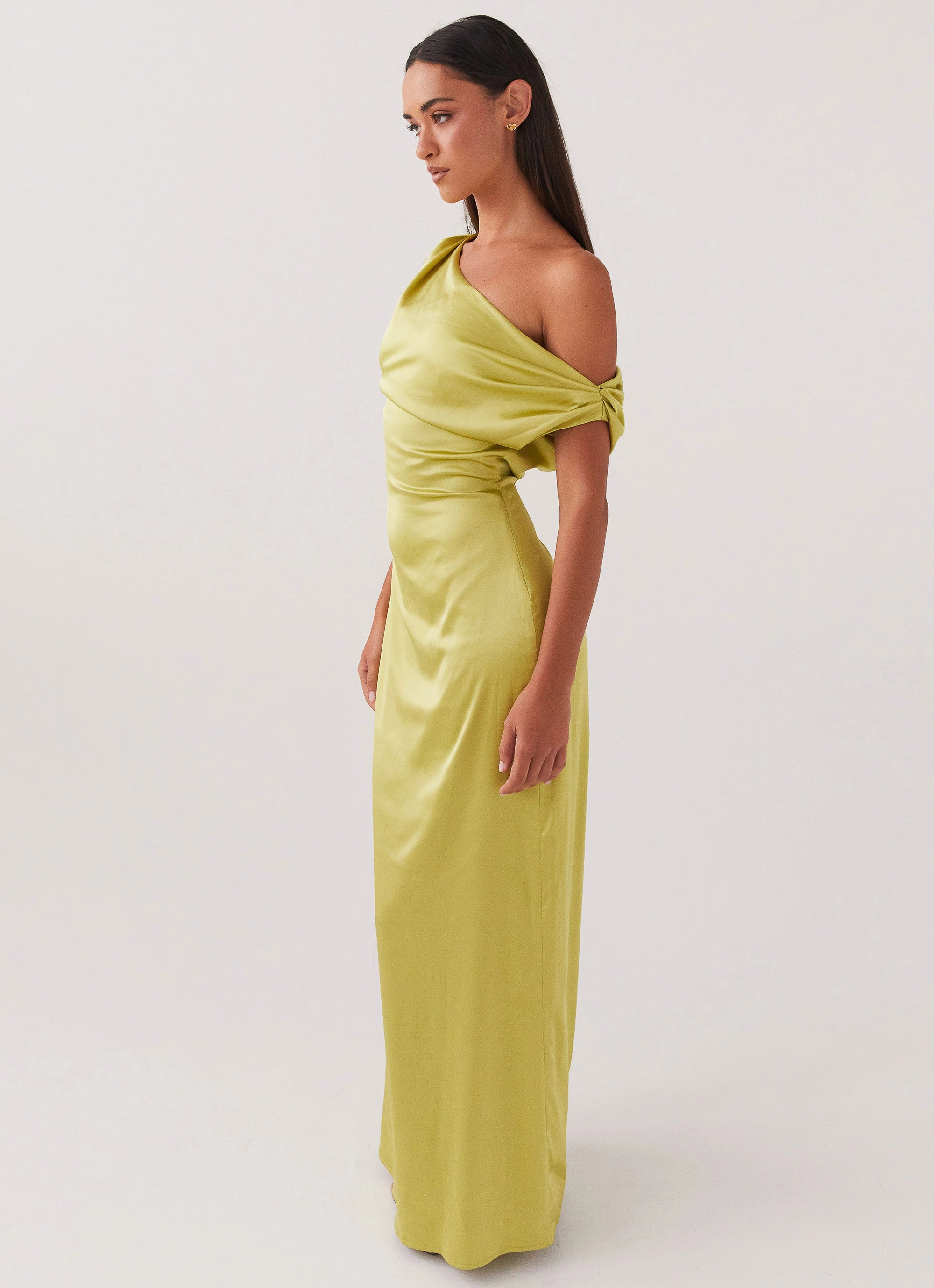 Euro Touch Heart Of Glass Satin Maxi Dress - Chartreuse