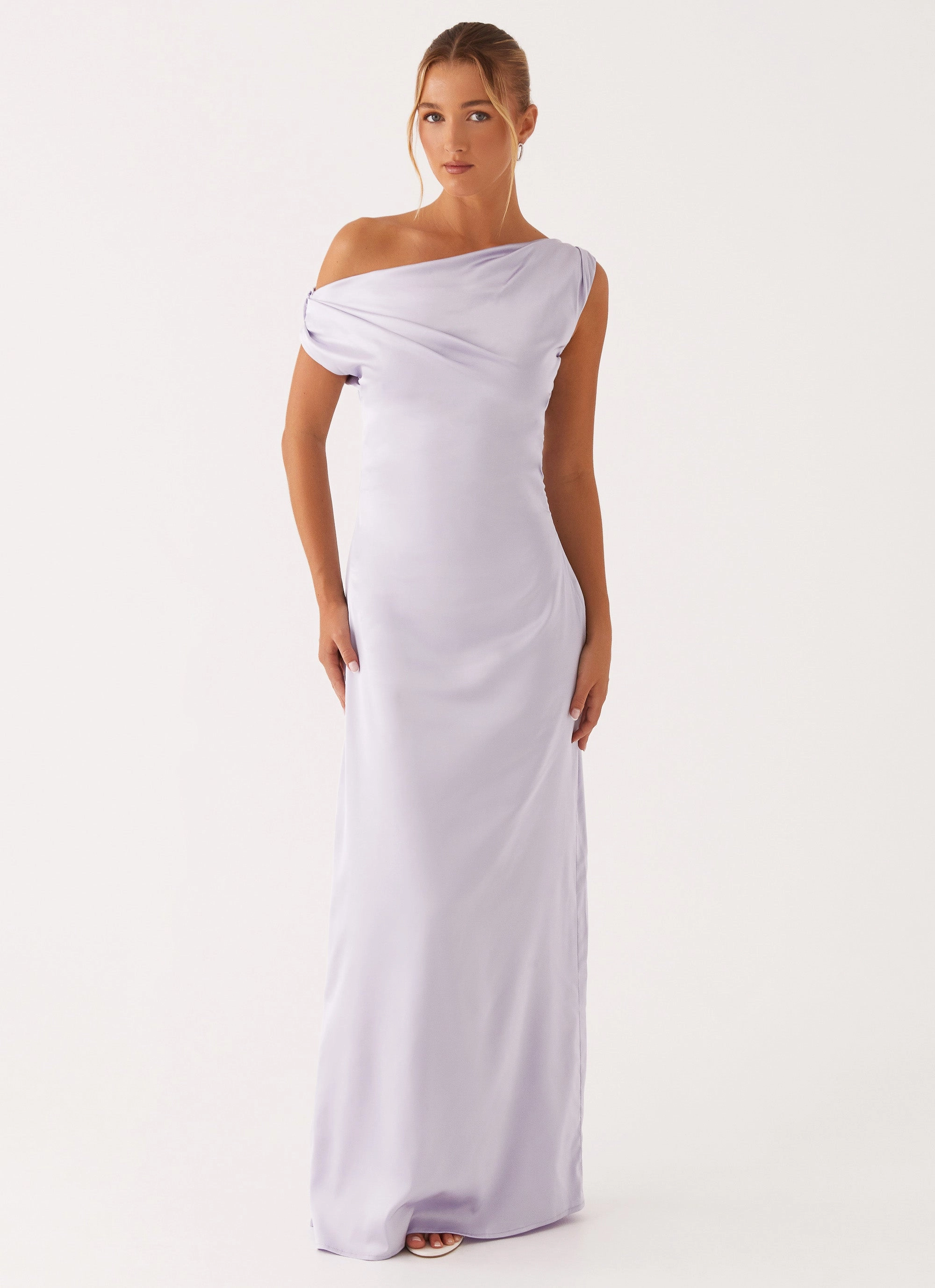 Slimming Shape Heart Of Glass Satin Maxi Dress - Lilac