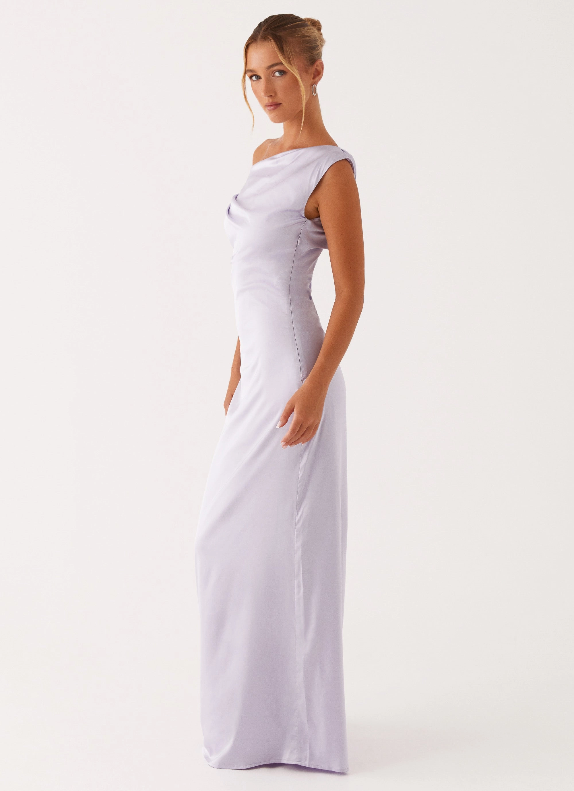 Heart Of Glass Satin Maxi Dress - Lilac Sophisticated Edge