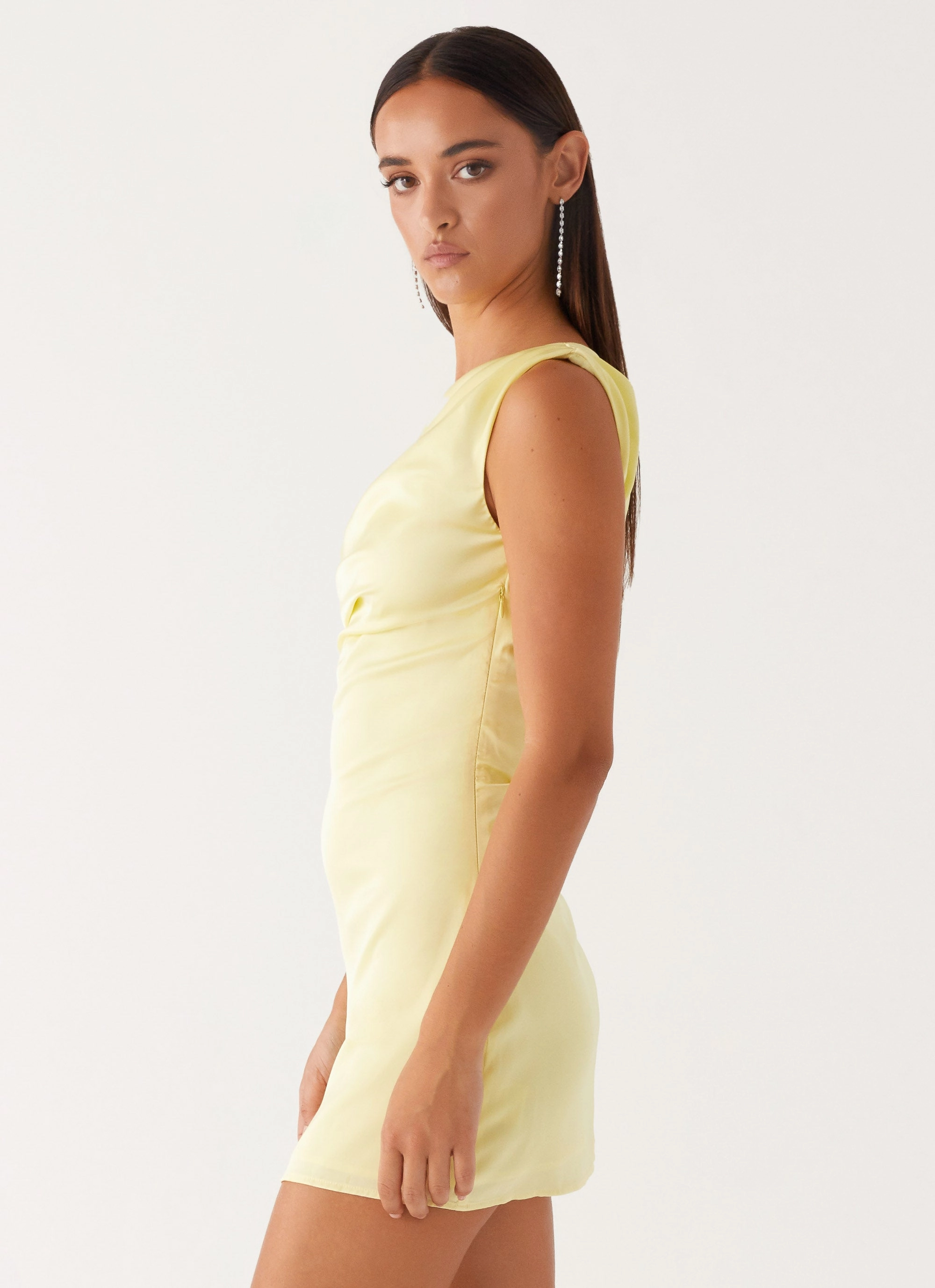 Heart Of Glass Satin Mini Dress - Yellow Sophisticated Casual