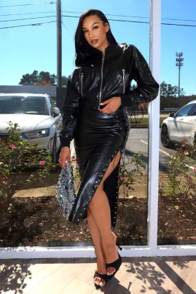 Schedule Heartbeat Faux Leather Bomber Jacket