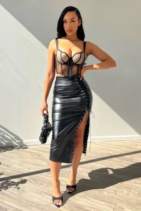 Artisanal fall shorts Heartbeat Faux Leather Lace Up Skirt