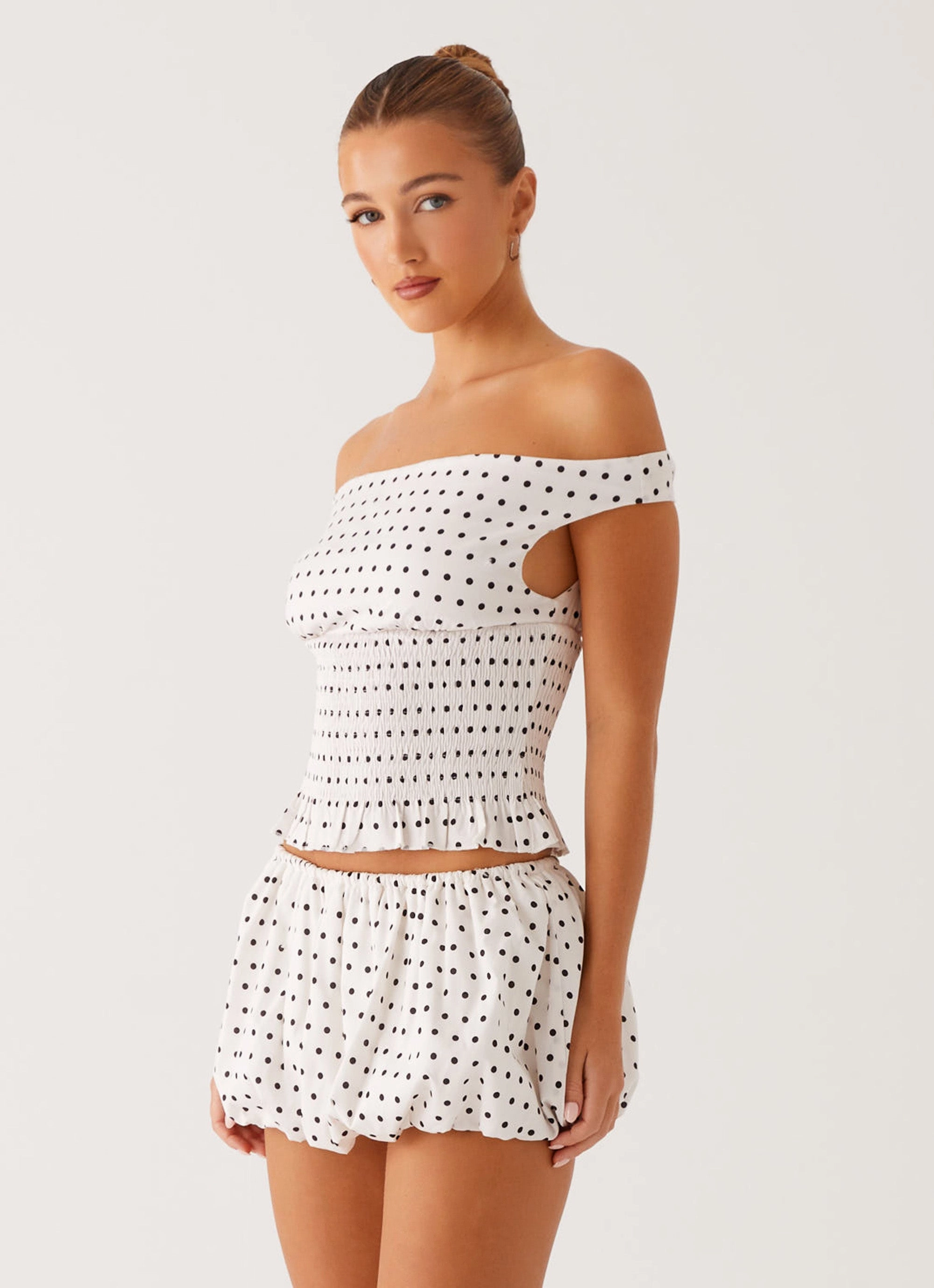 Luxury Finish Heather Mini Skort - White Black Polka Dot