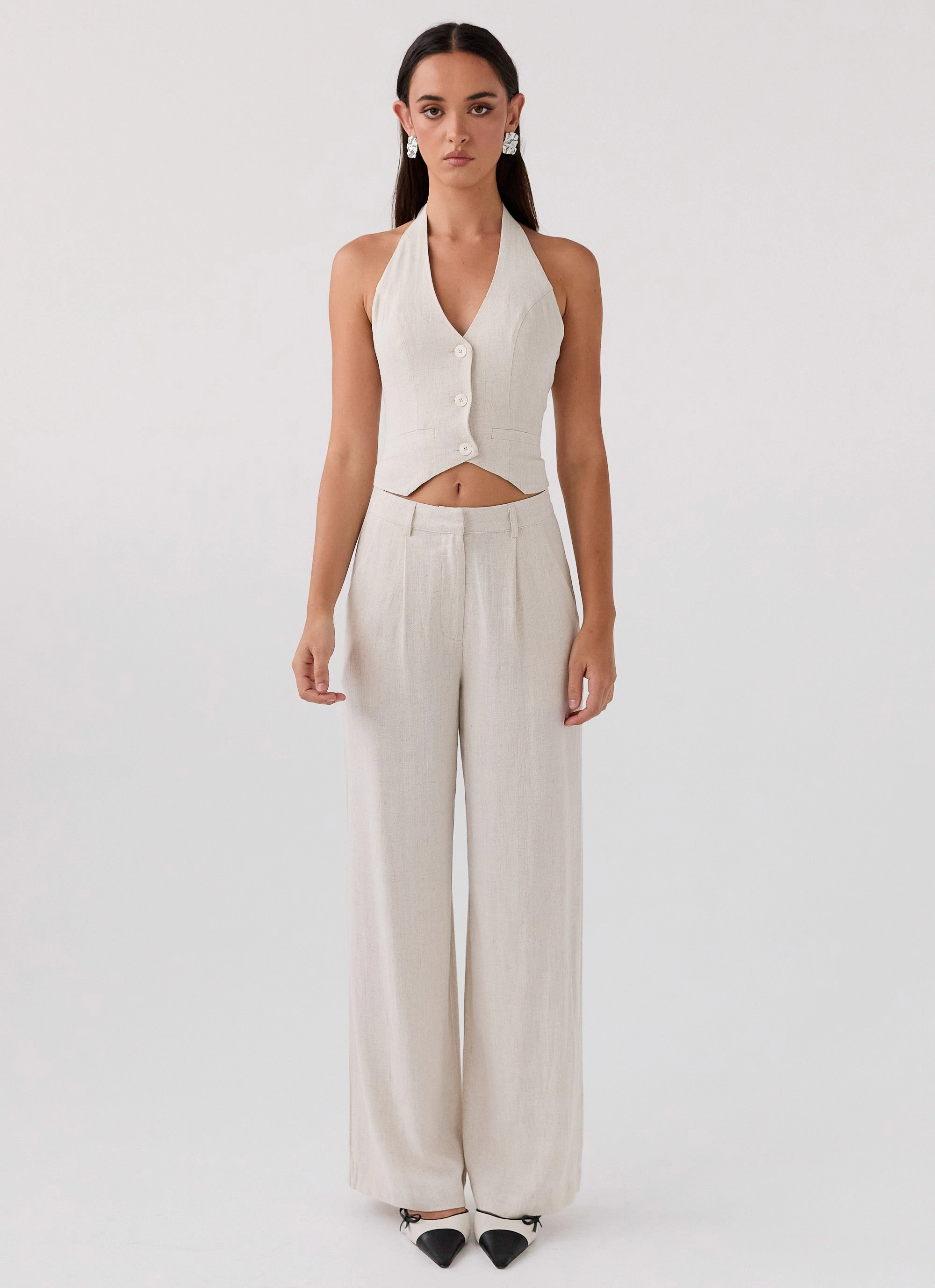 Heatwave Linen Pants - Oatmeal Flattering Look Adjustable Drawcord