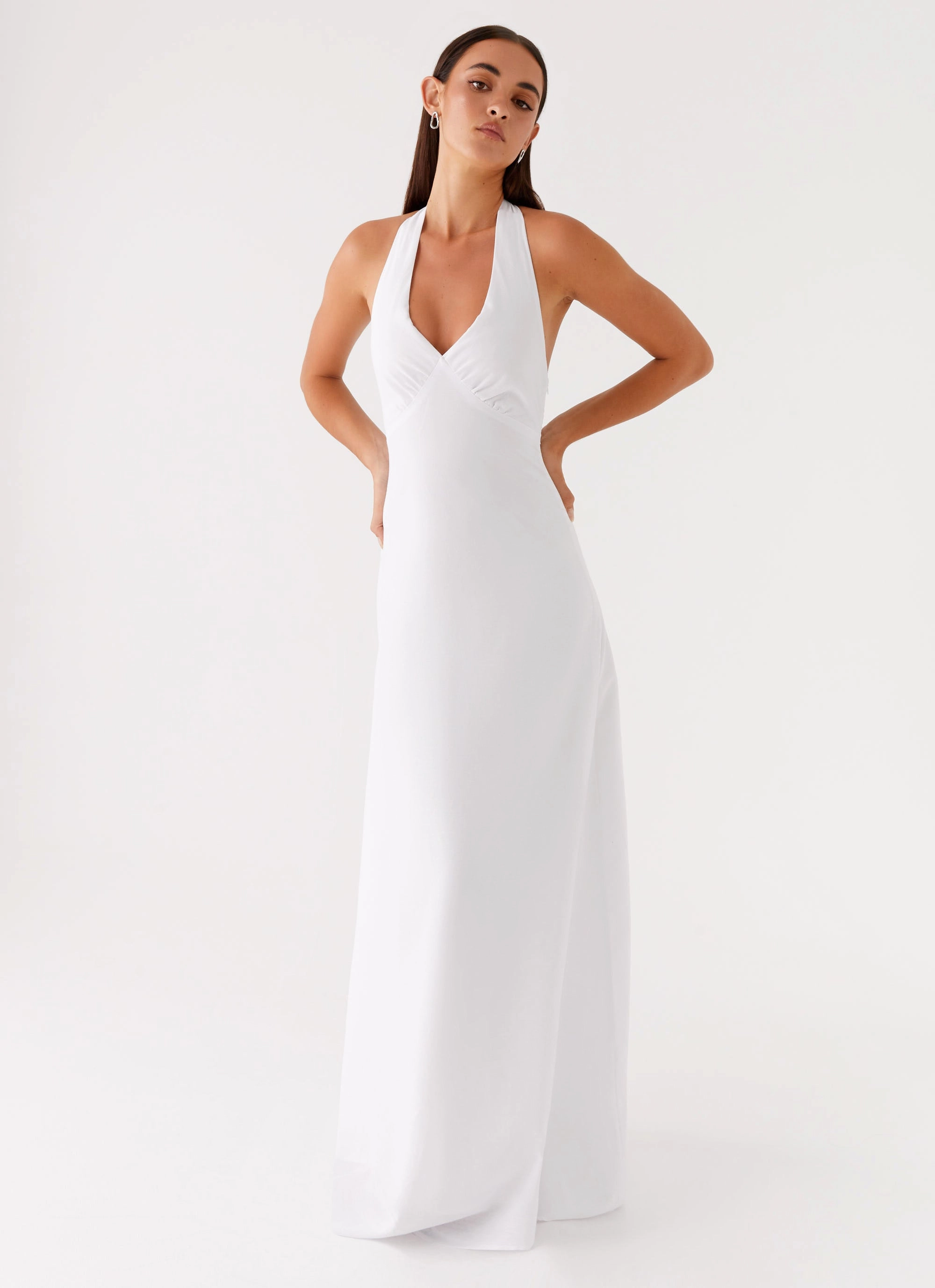 Sharp Look TaglessDesign Heavy Hearted Linen Maxi Dress - White
